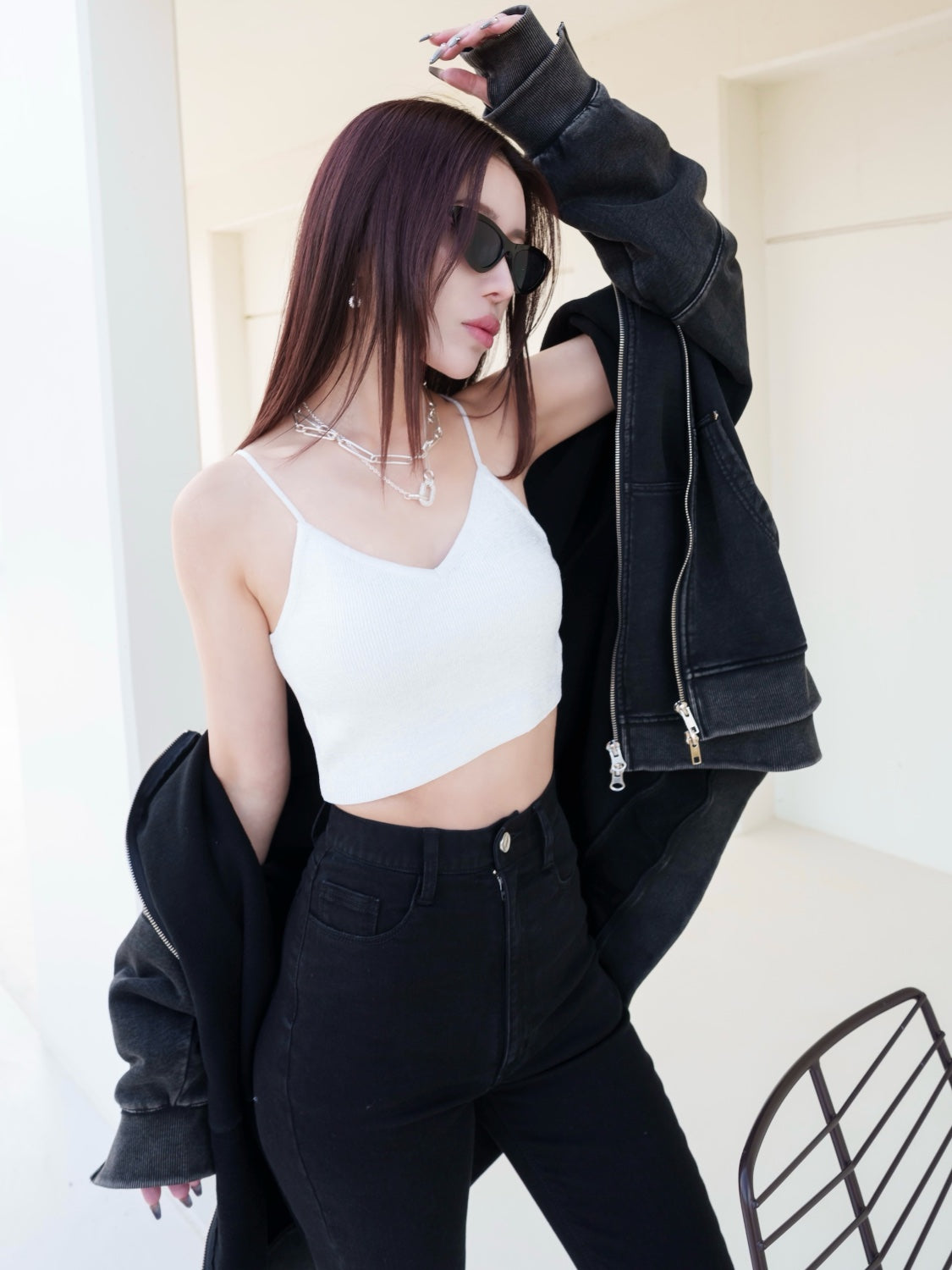 [UNISEX] ピグメント Multi Zip レイヤードフーディー