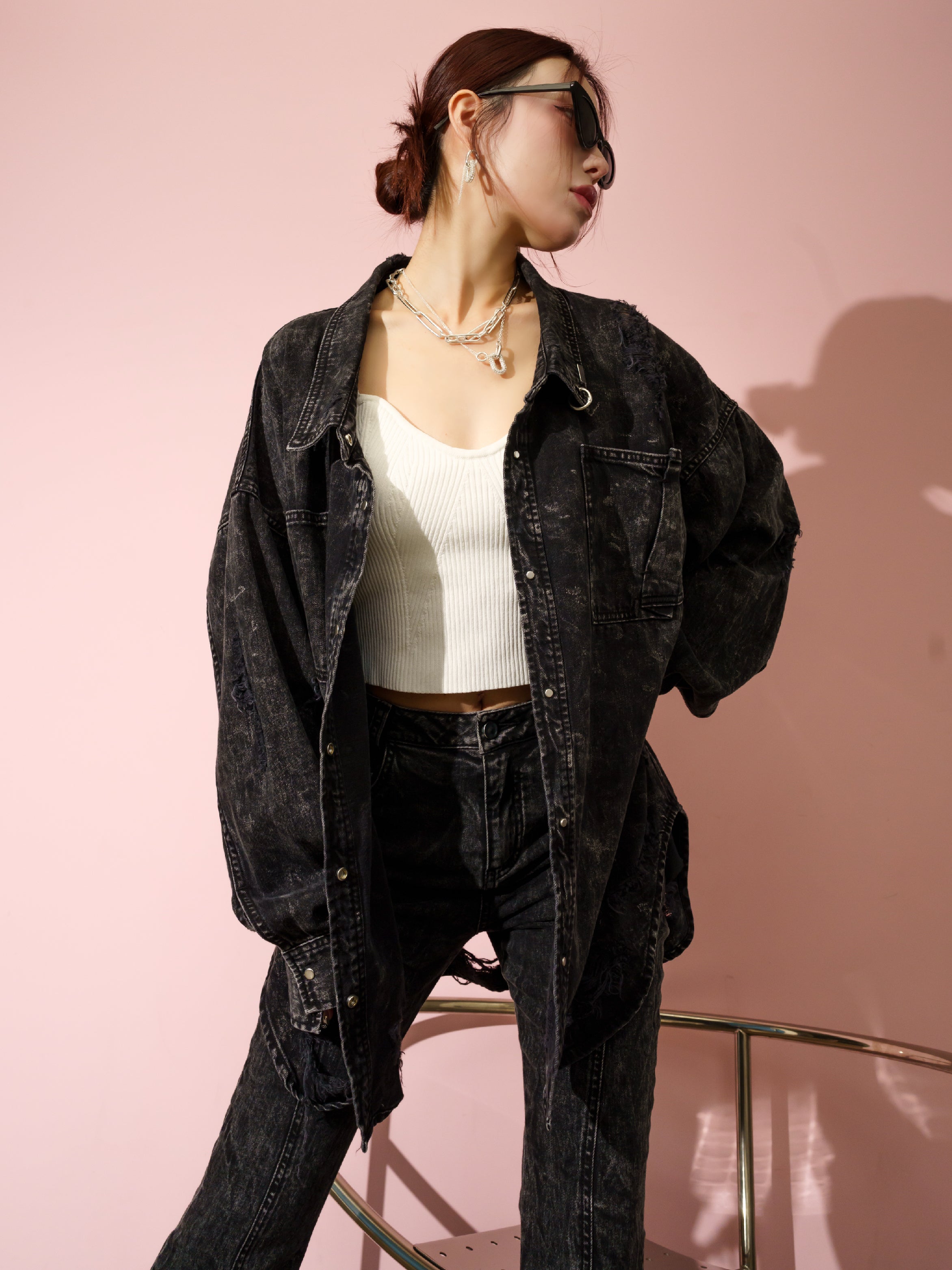 2WAY ダメージ DENIMシャツ
