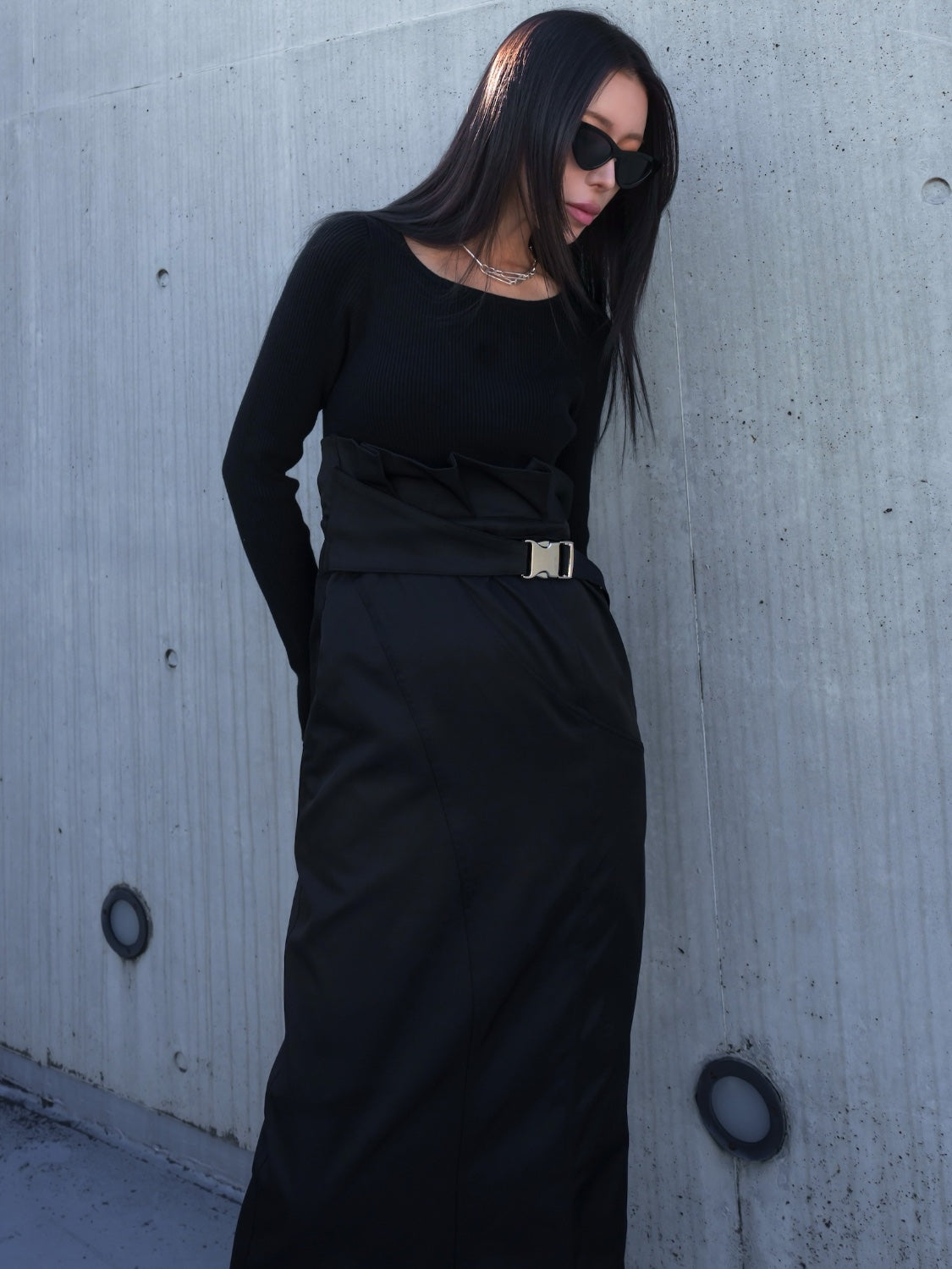 KNIT ドッキング ツイル Dress