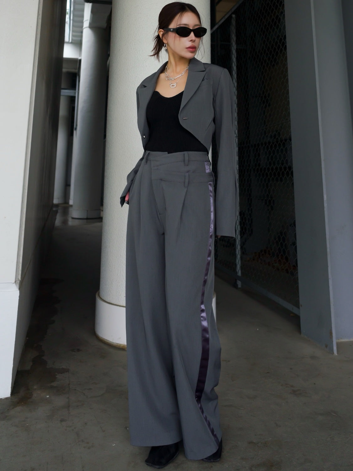 ダブル Waist ライン スラックス