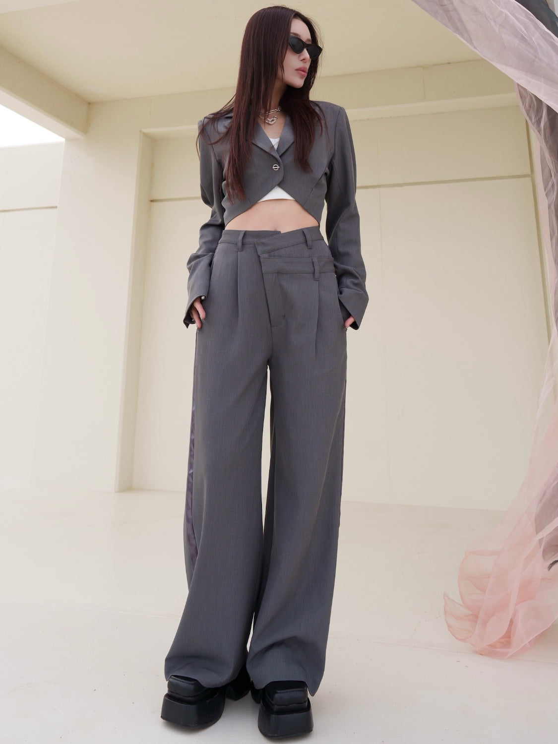 ダブル Waist ライン スラックス