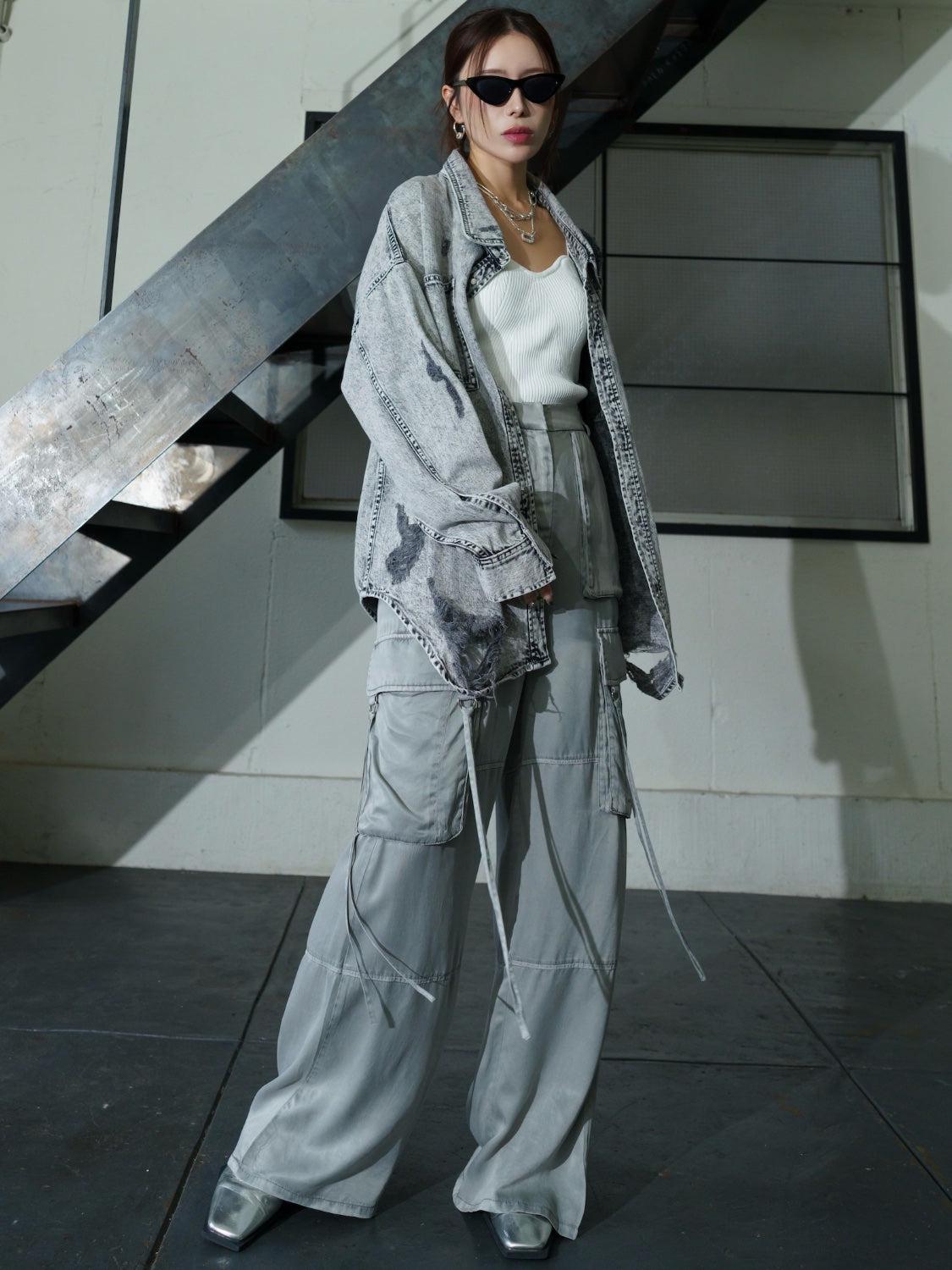 2WAY ダメージ DENIMシャツ