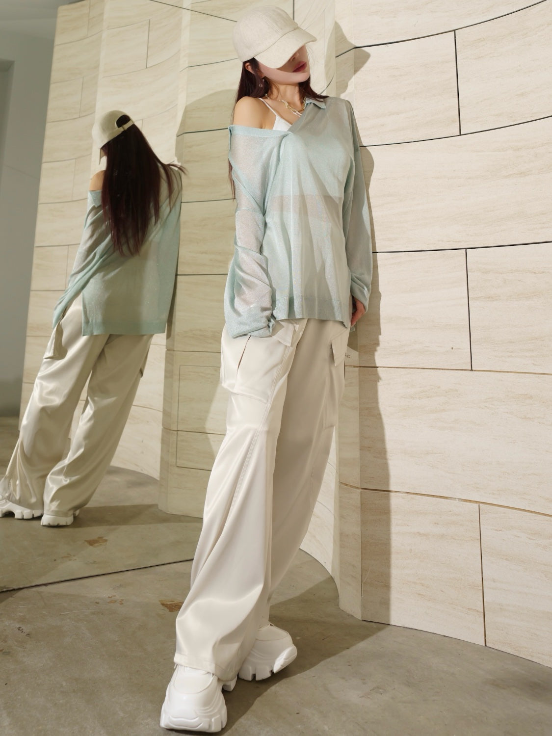 ラメ シアー KNIT スキッパー