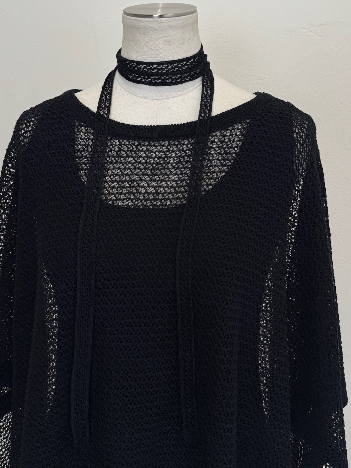 3ピース シアーメッシュ KNIT ポンチョ Set