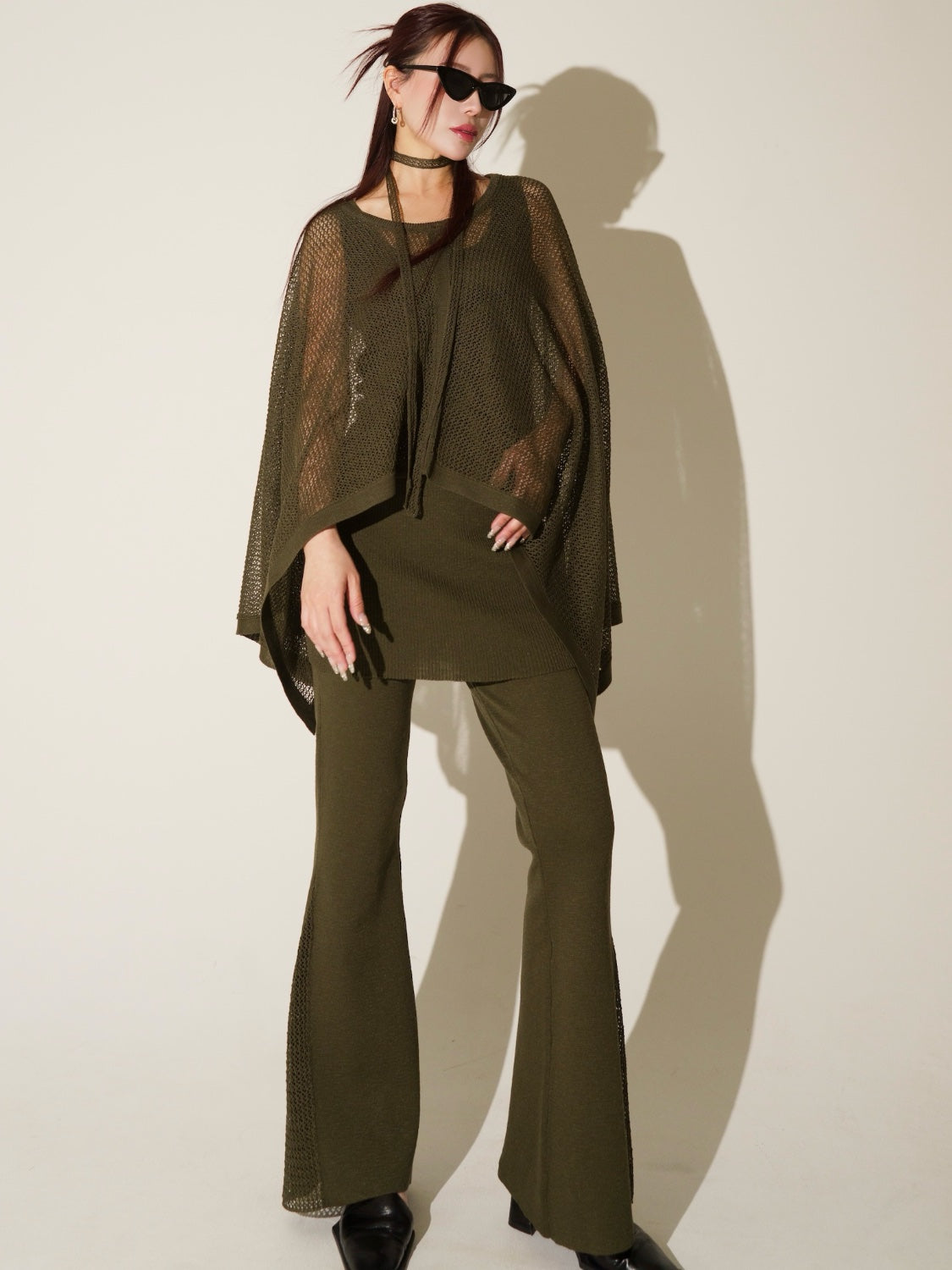 3ピース シアーメッシュ KNIT ポンチョ Set