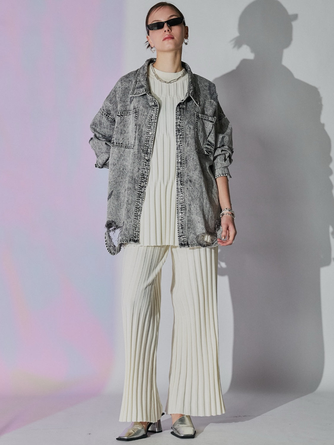 2WAY ダメージ DENIMシャツ