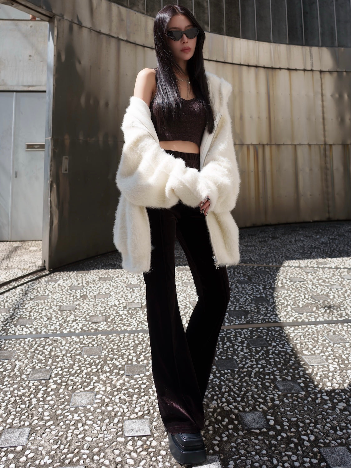 UNISEX] Shaggy ボンディング KNIT Zip フーディー