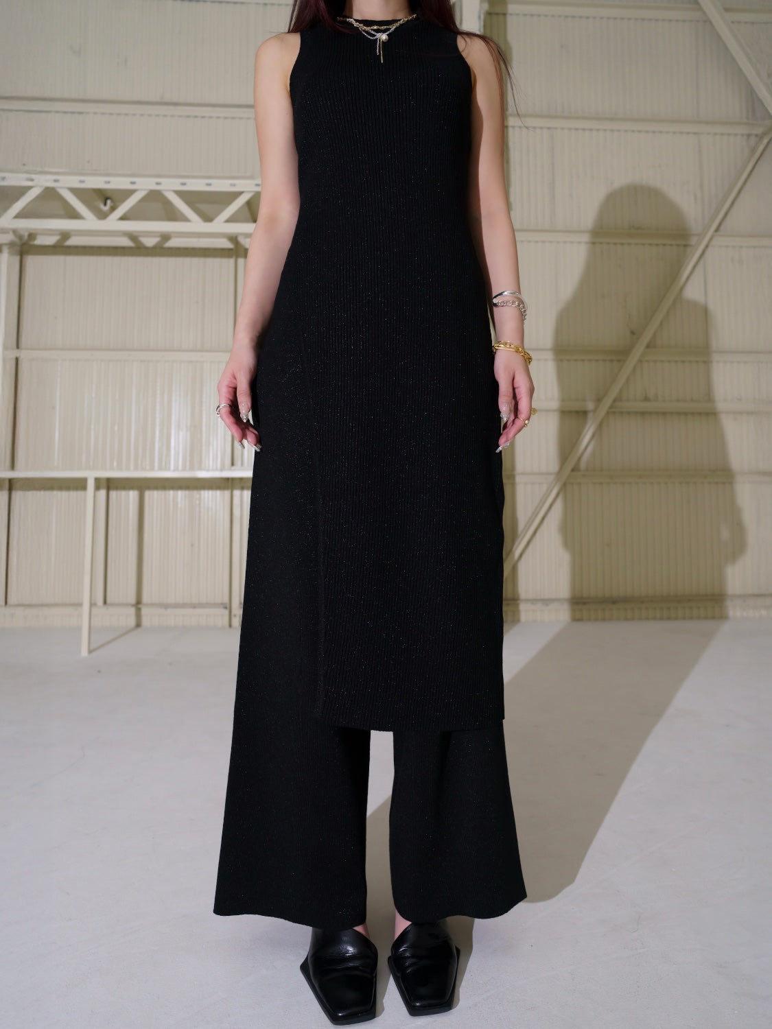 アシンメトリー スリット ラメKNIT セットアップ