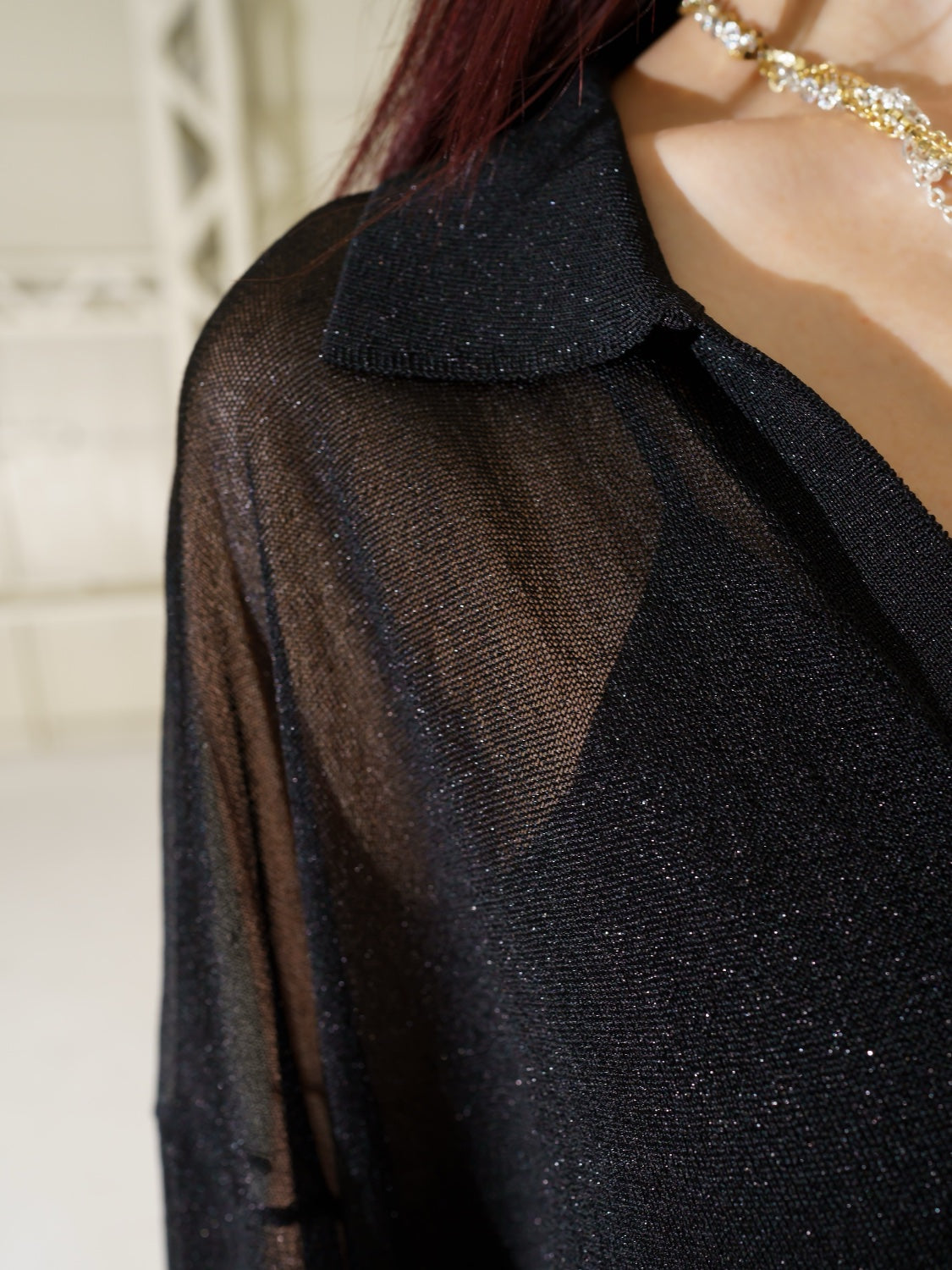 ラメ シアー KNIT スキッパー