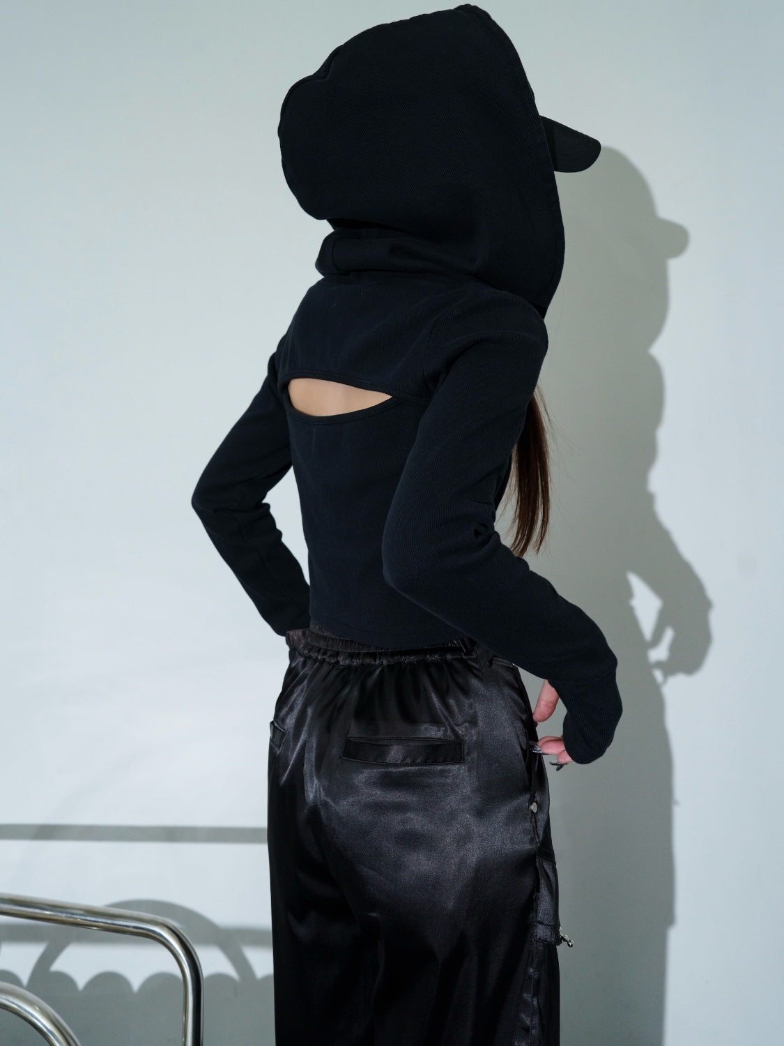 Washed リブ フロントZip フーディー