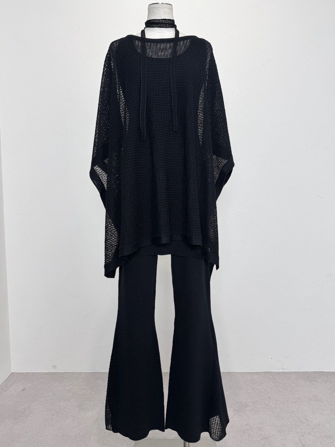 3ピース シアーメッシュ KNIT ポンチョ Set