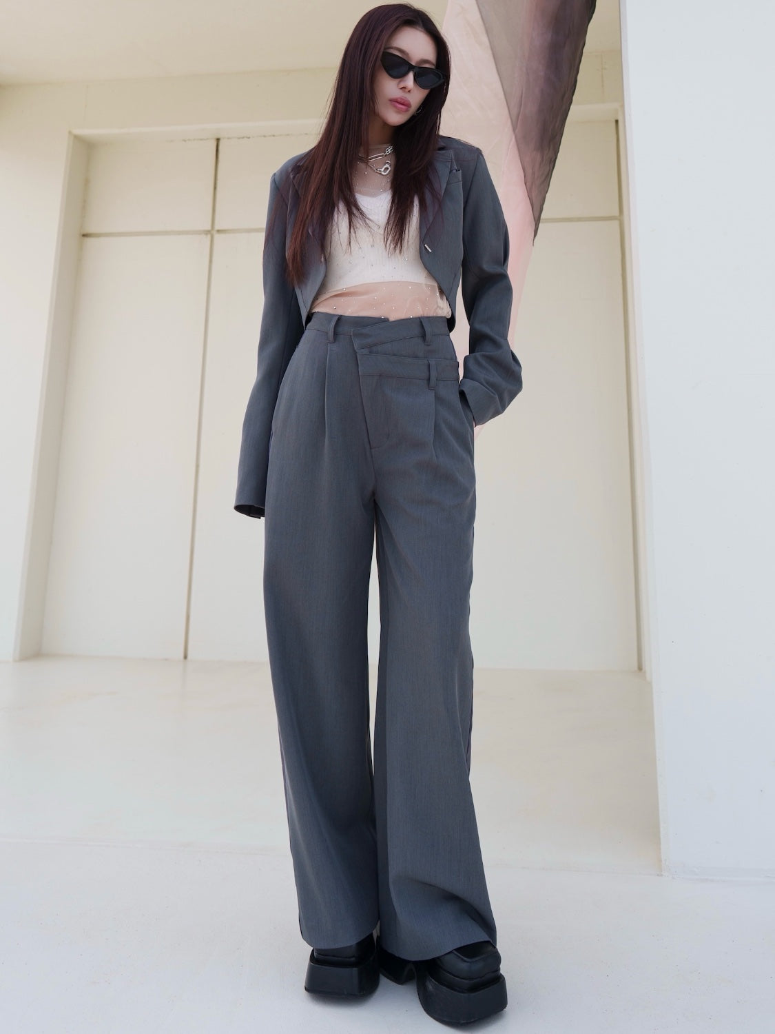 ダブル Waist ライン スラックス