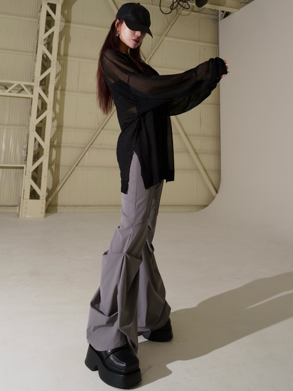 ラメ シアー KNIT スキッパー