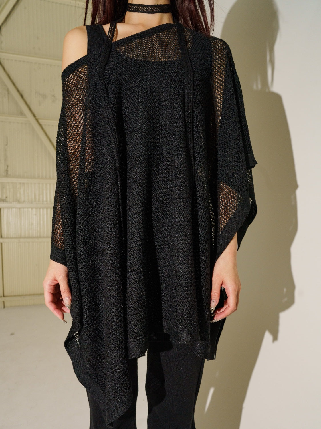 3ピース シアーメッシュ KNIT ポンチョ Set