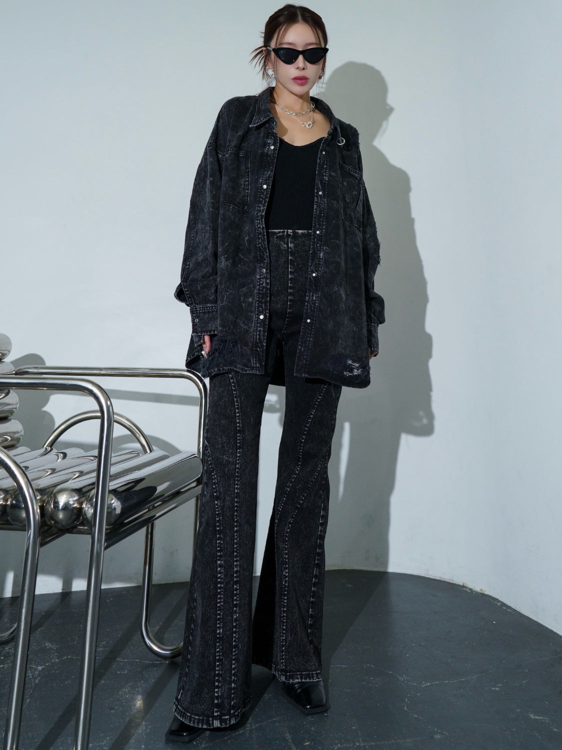 2WAY ダメージ DENIMシャツ