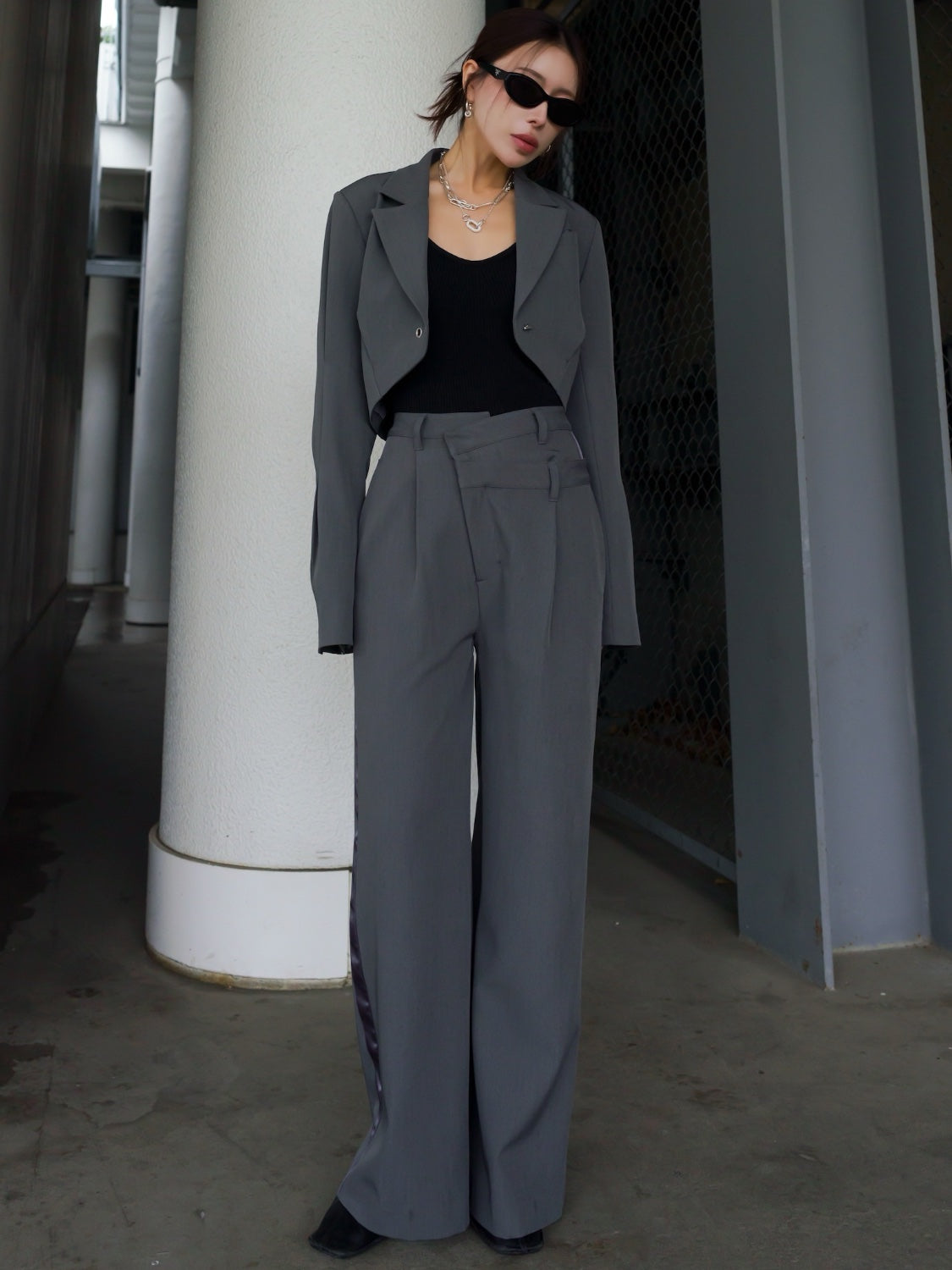 ダブル Waist ライン スラックス