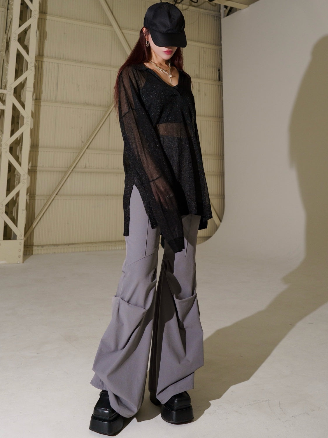 ラメ シアー KNIT スキッパー