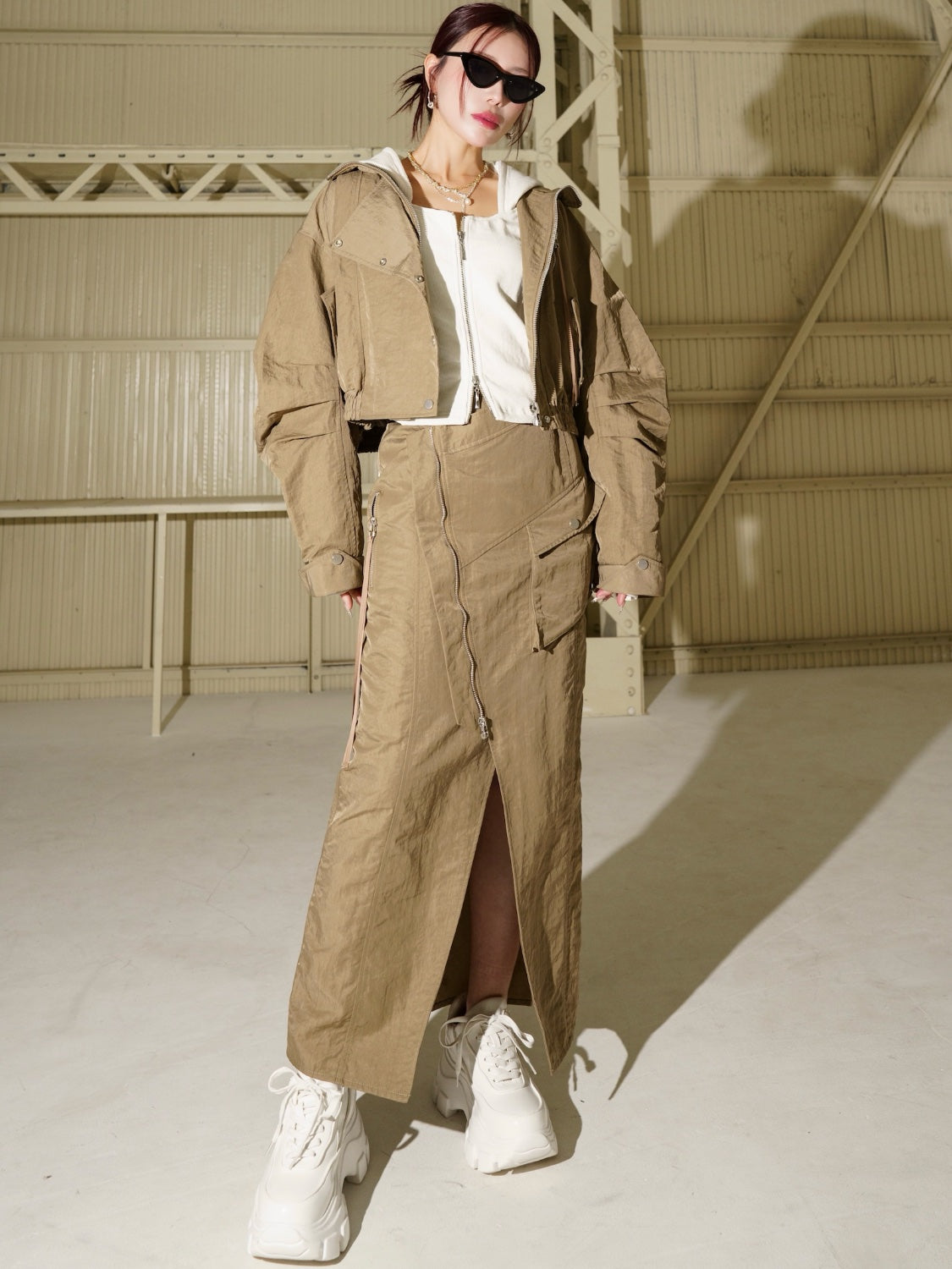 Washed リブ フロントZip フーディー