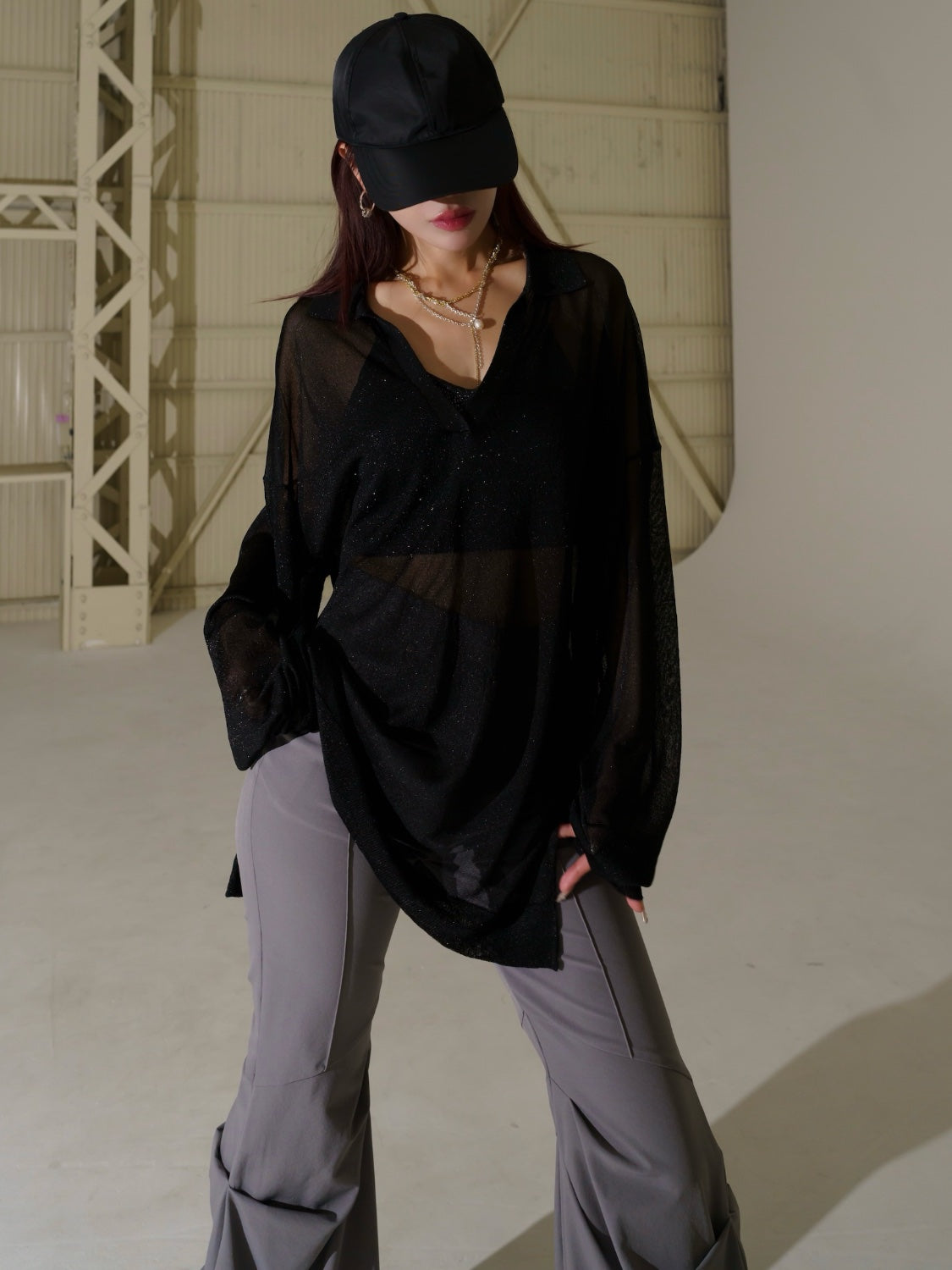 ラメ シアー KNIT スキッパー