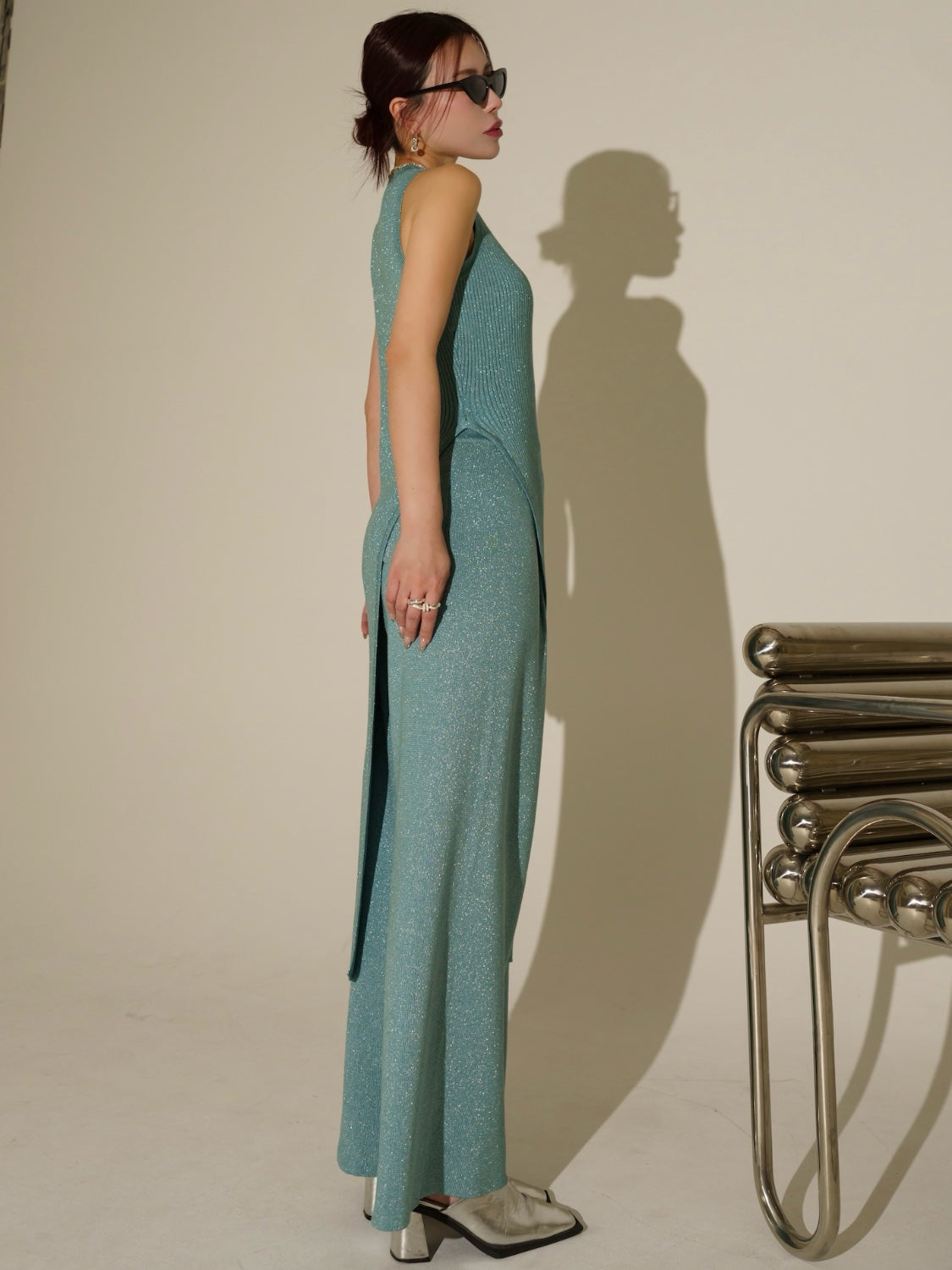 アシンメトリー スリット ラメKNIT セットアップ