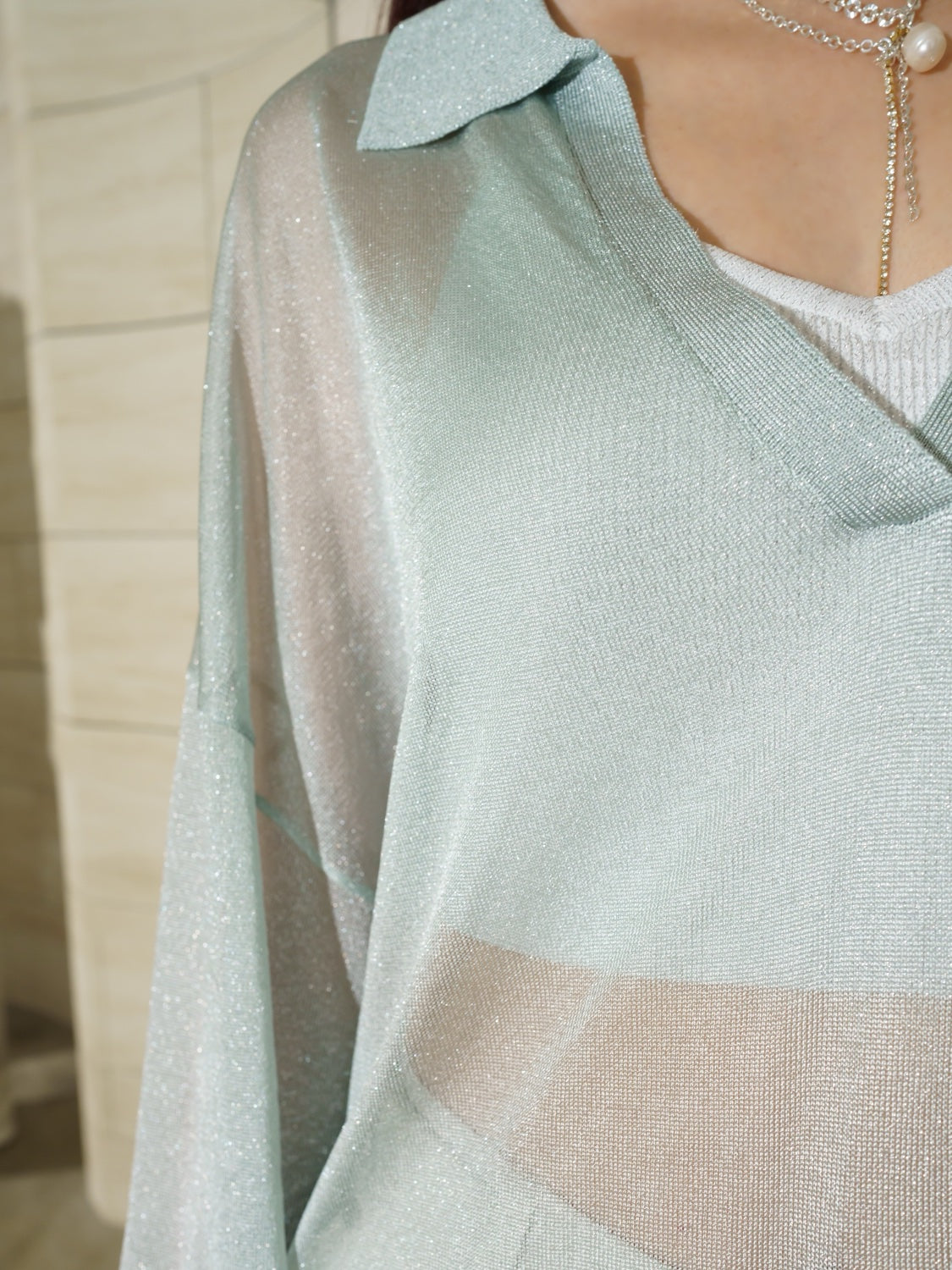 ラメ シアー KNIT スキッパー