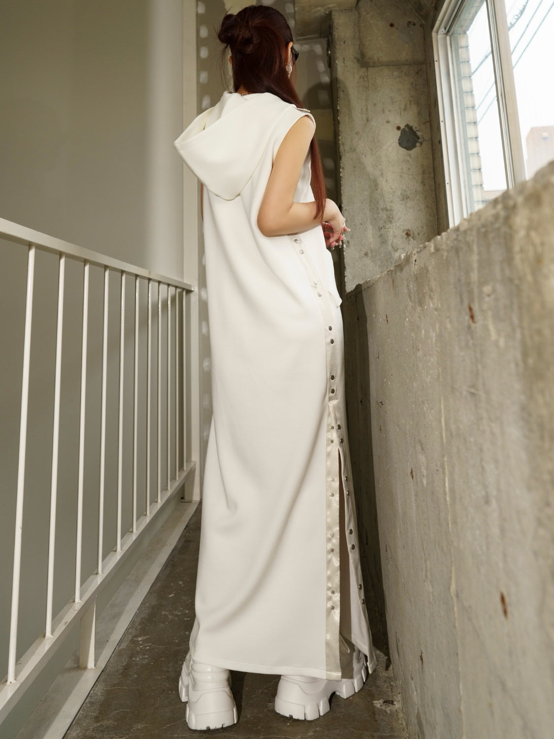 Satin ライン フーディ ーワンピース