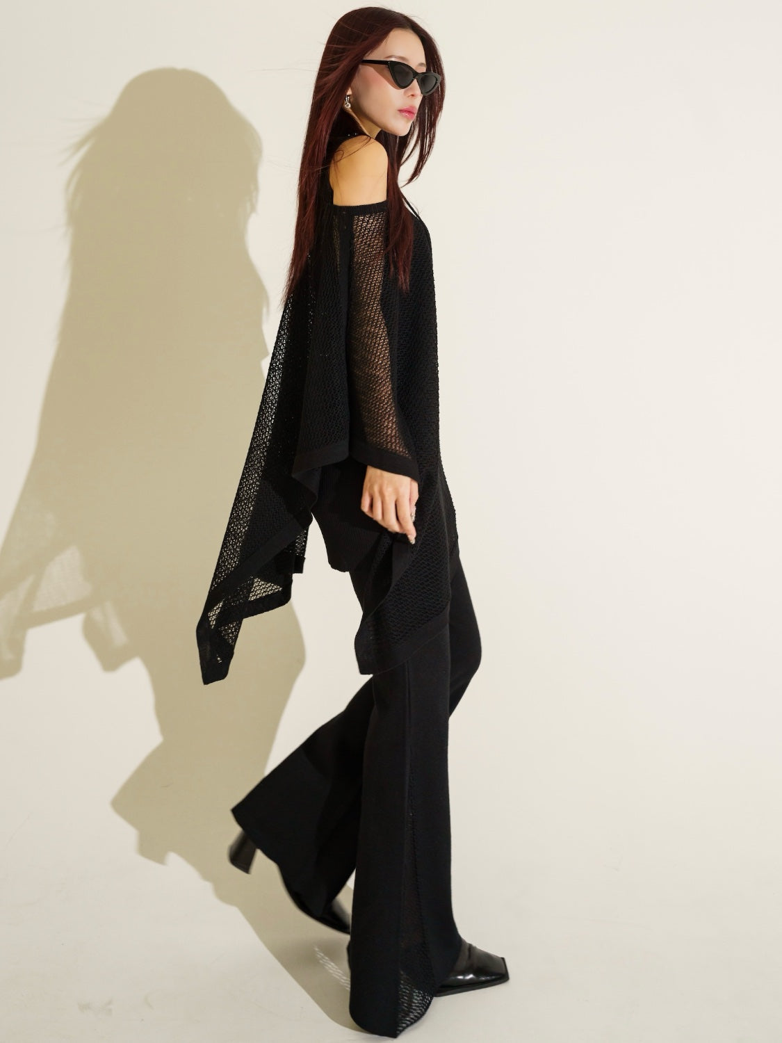 3ピース シアーメッシュ KNIT ポンチョ Set