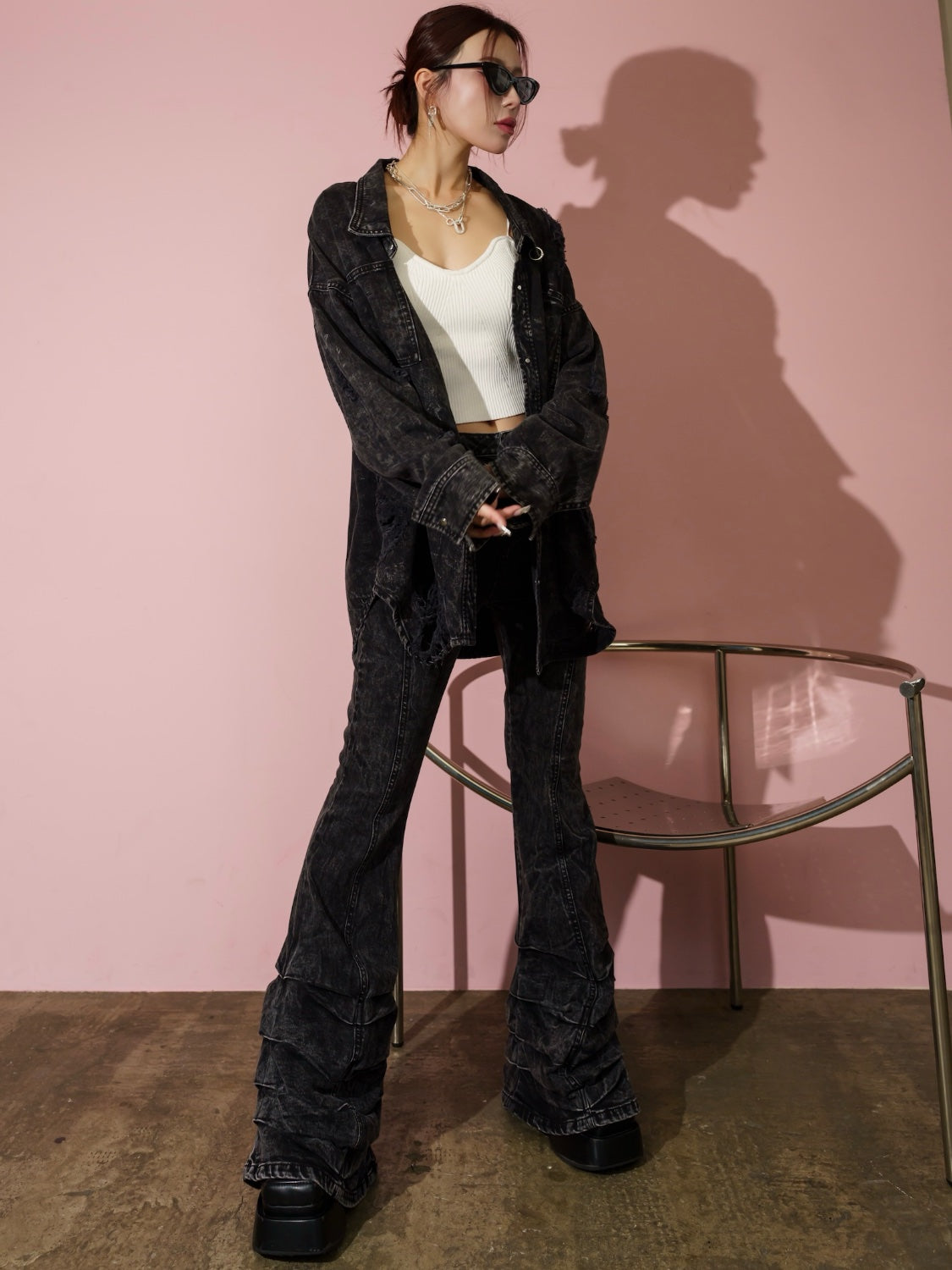 ヘムタック ストレッチ フレア DENIM
