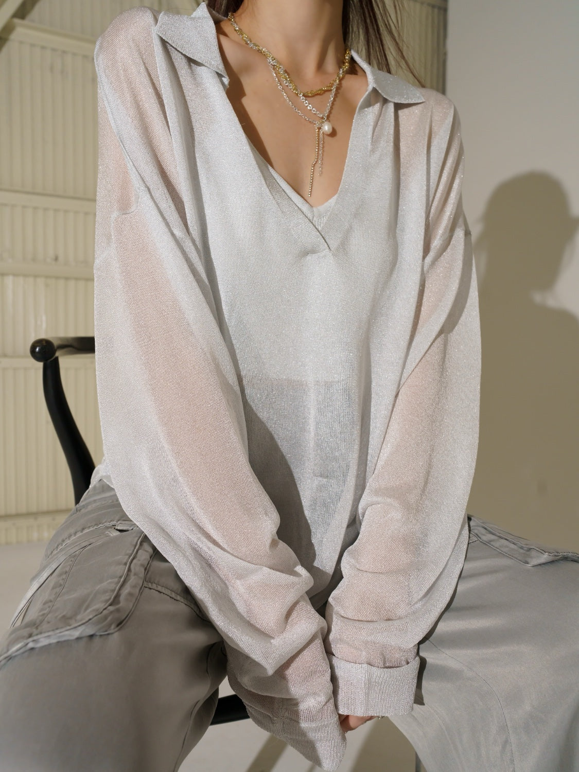 ラメ シアー KNIT スキッパー