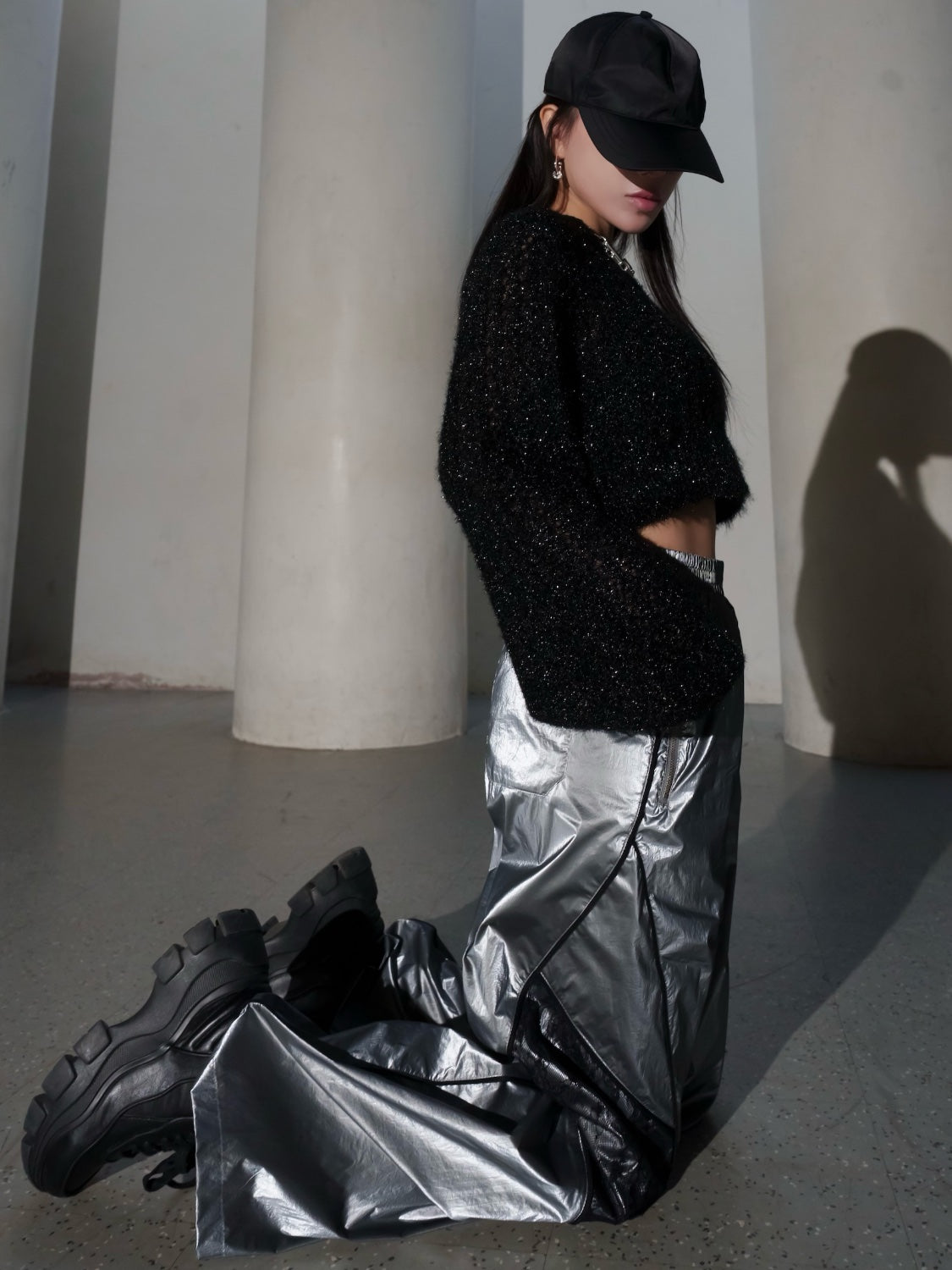 Cropped ラメ KNIT トップス