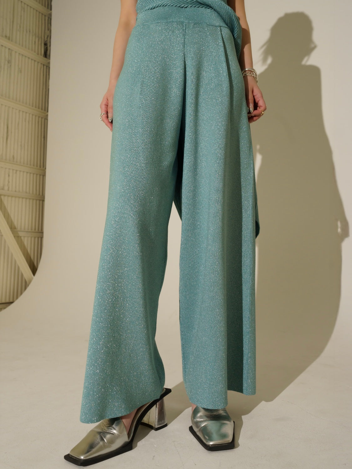 アシンメトリー スリット ラメKNIT セットアップ