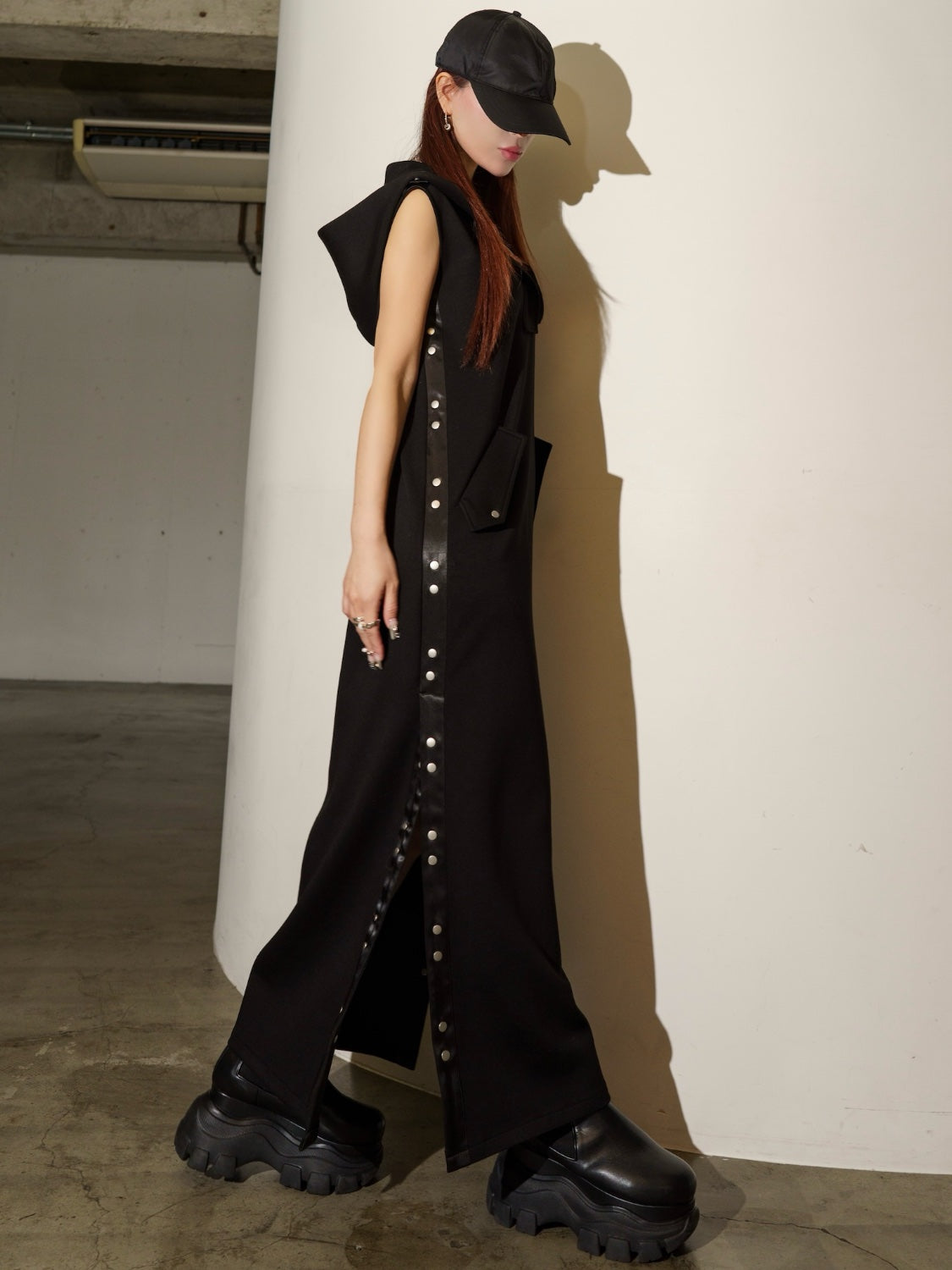 Satin ライン フーディ ーワンピース