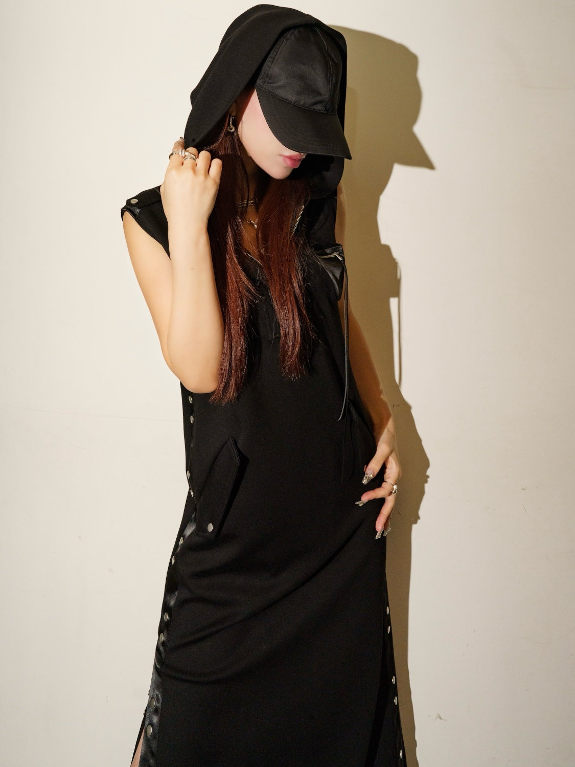 Satin ライン フーディ ーワンピース