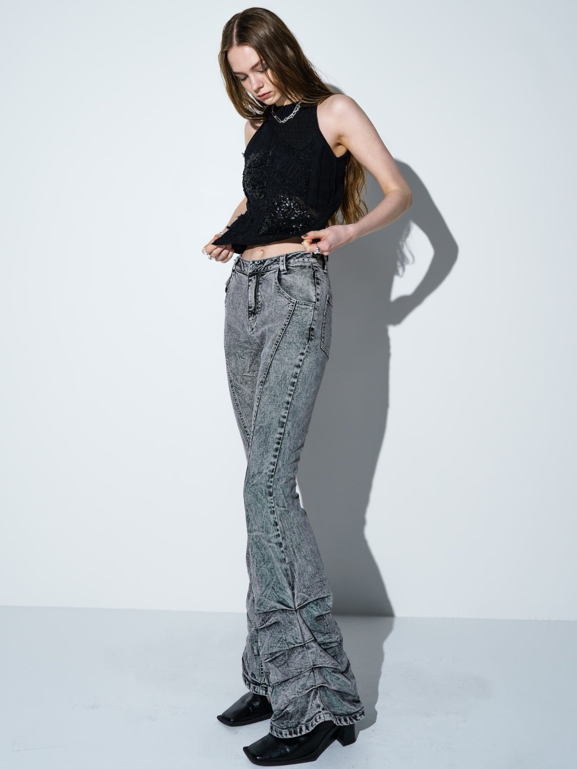 ヘムタック ストレッチ フレア DENIM