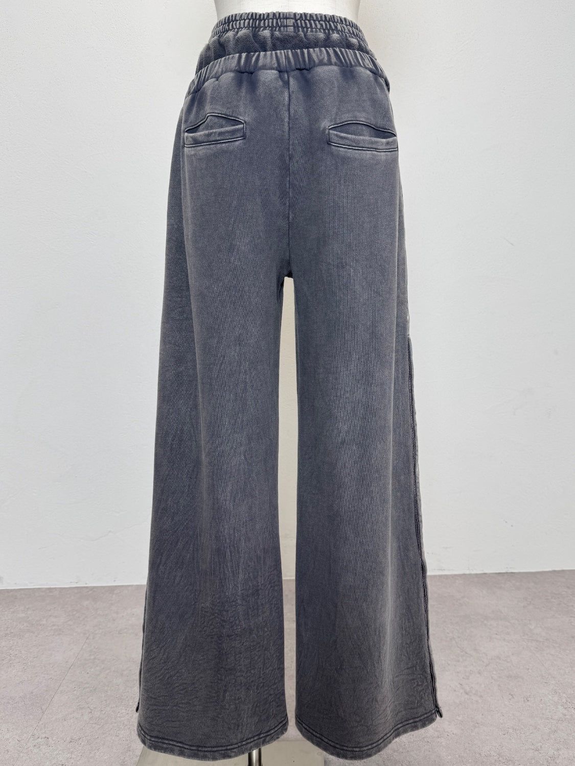 ウエストアシメ サイドボタン Wide スウェットパンツ