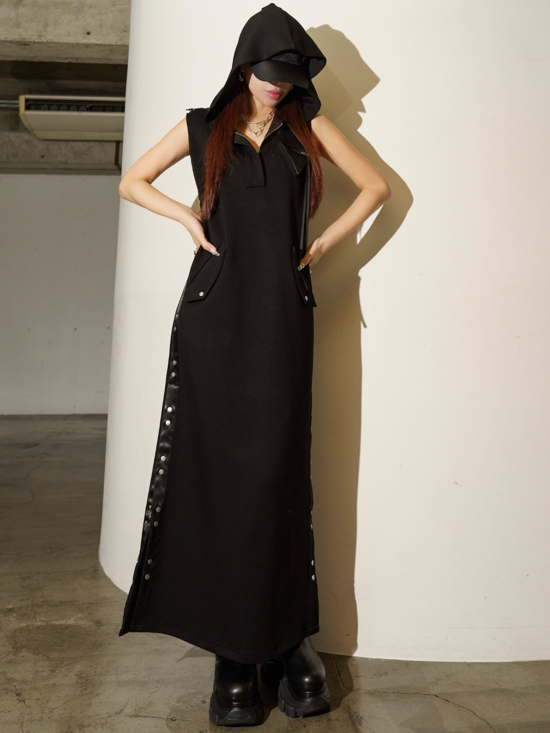 Satin ライン フーディ ーワンピース