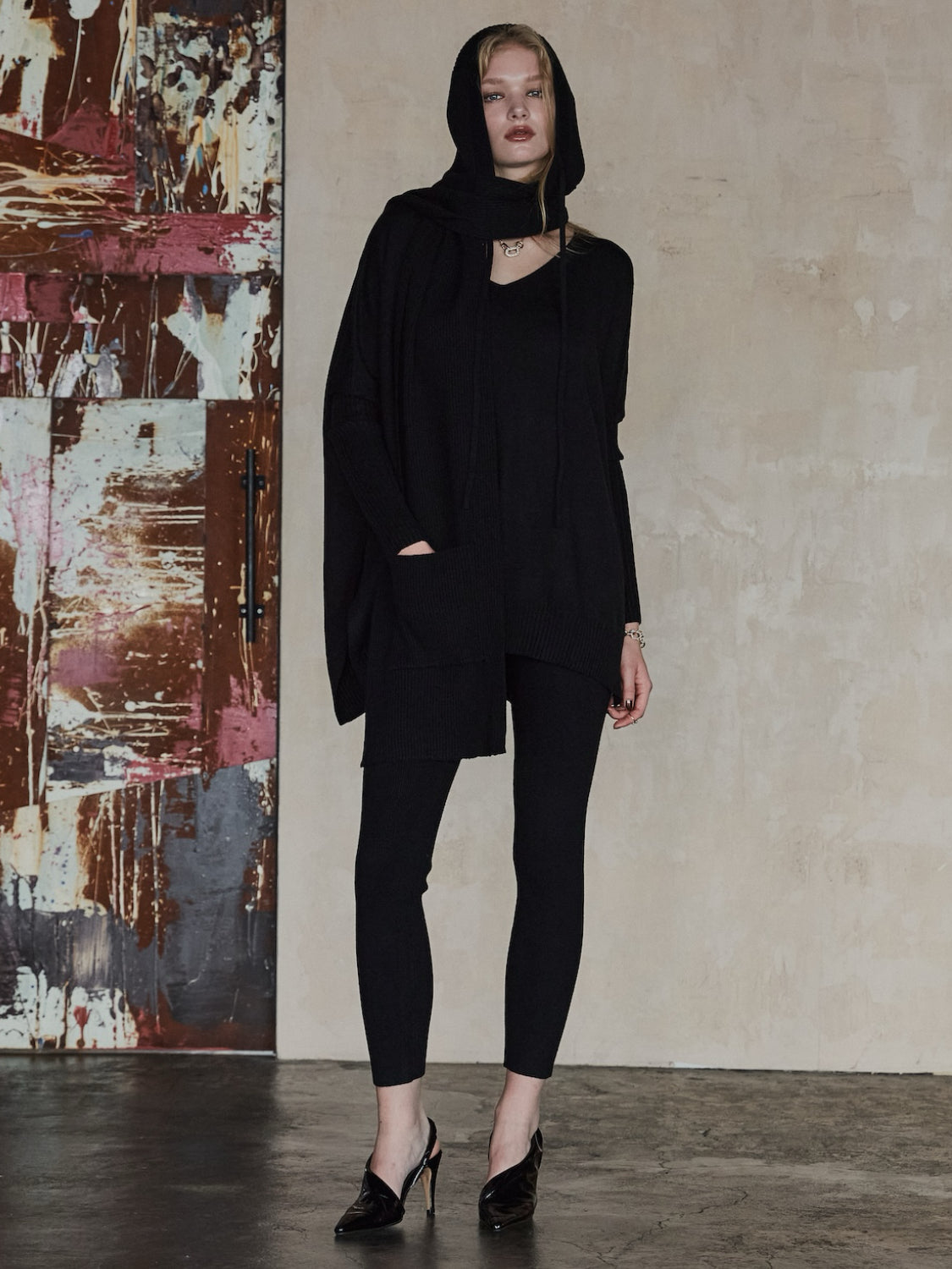 3ピース フーディー ポンチョ KNIT セットアップ