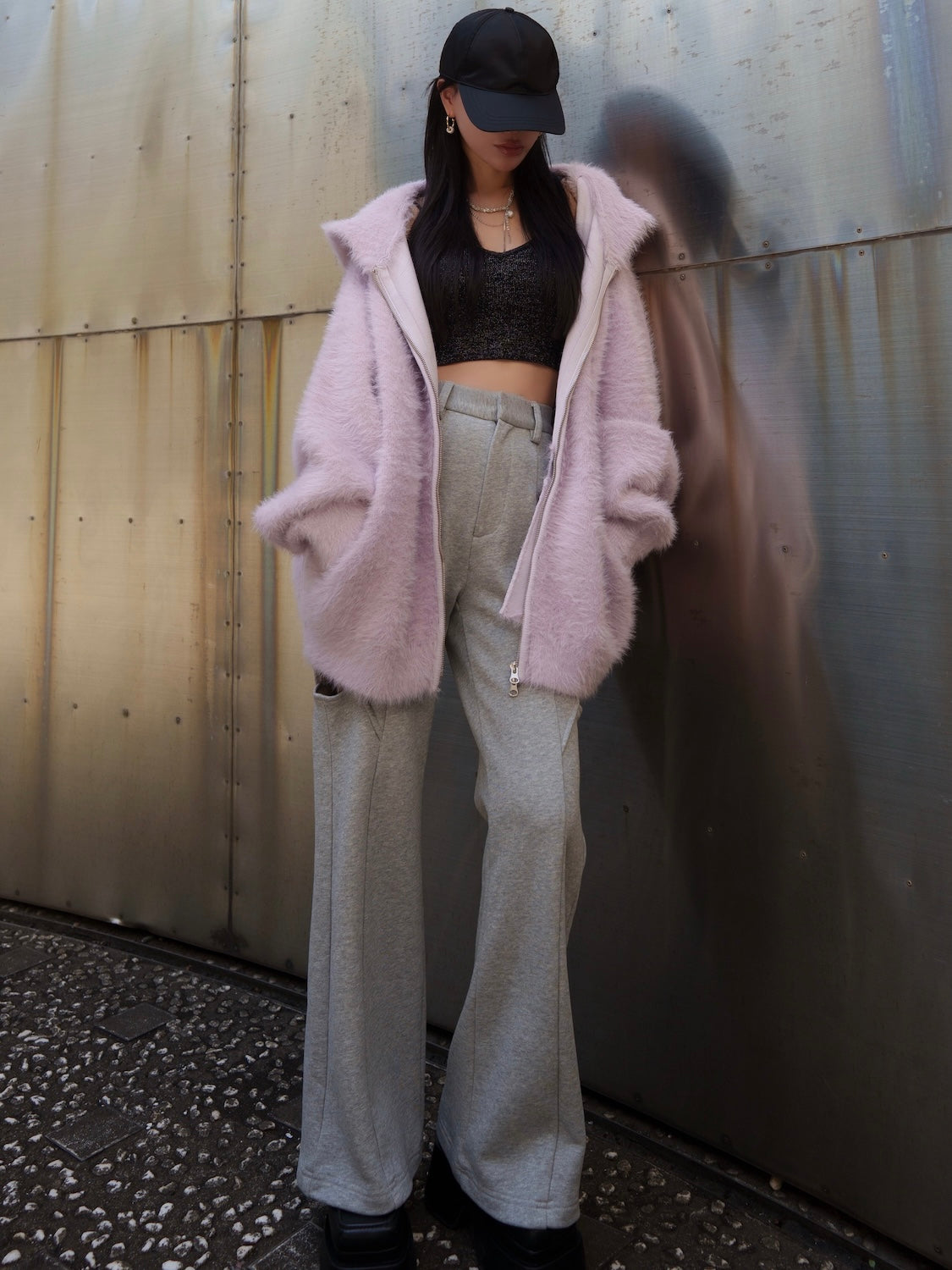 UNISEX] Shaggy ボンディング KNIT Zip フーディー