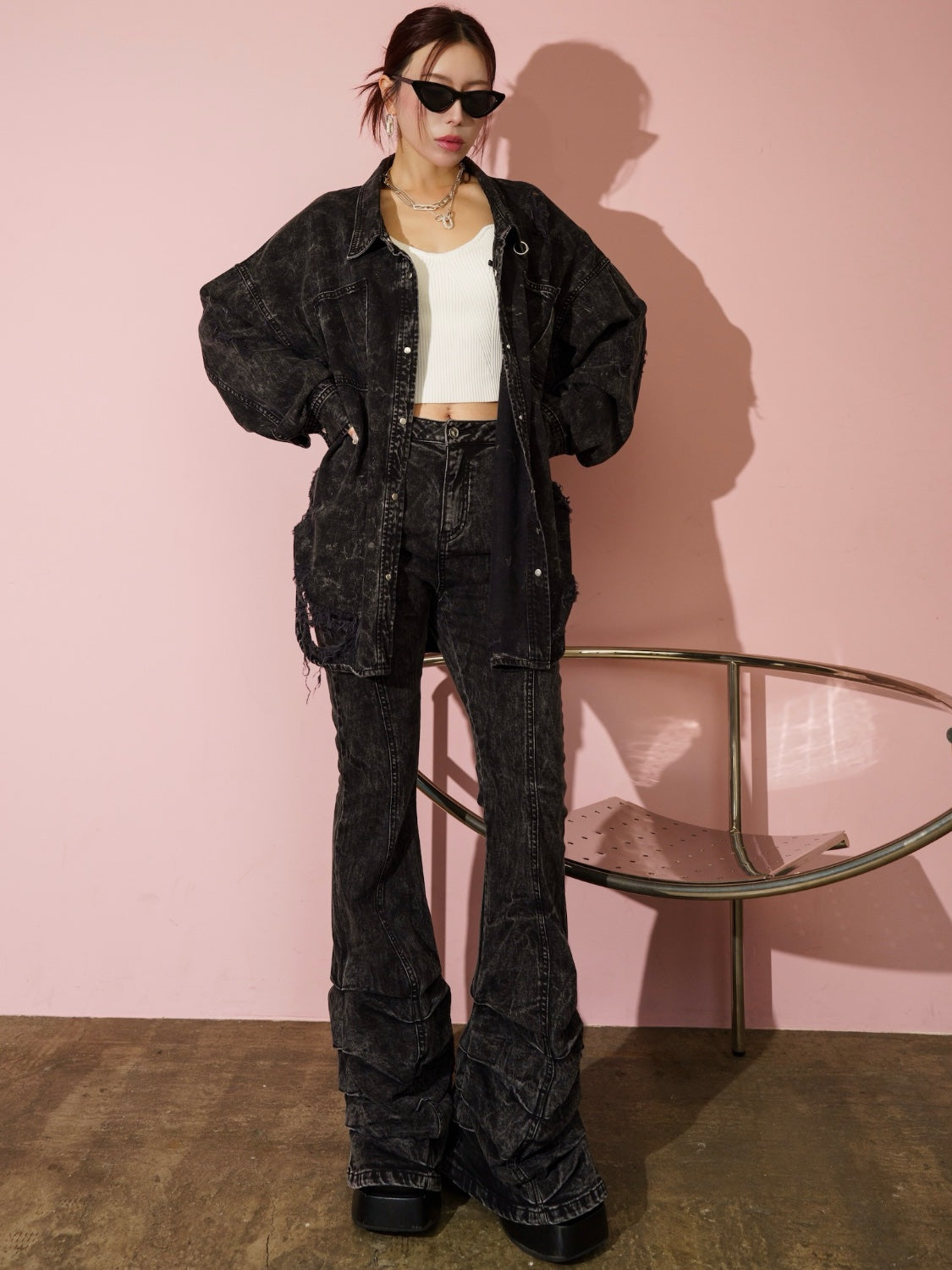 ヘムタック ストレッチ フレア DENIM