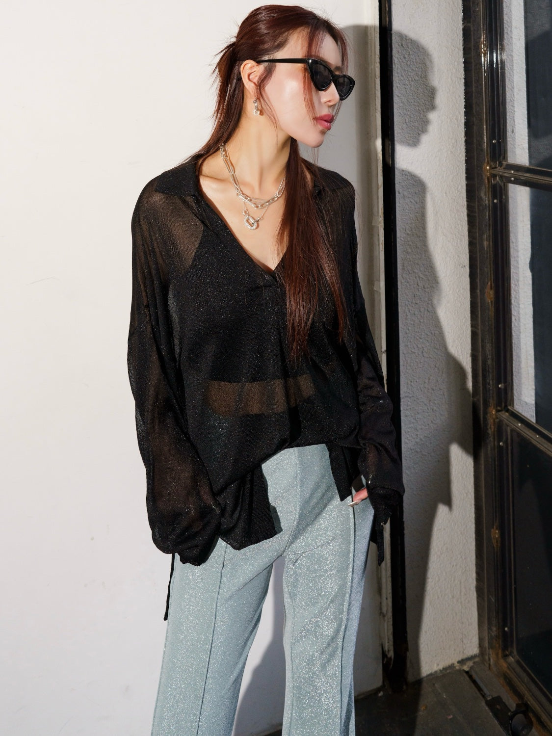 ラメ シアー KNIT スキッパー