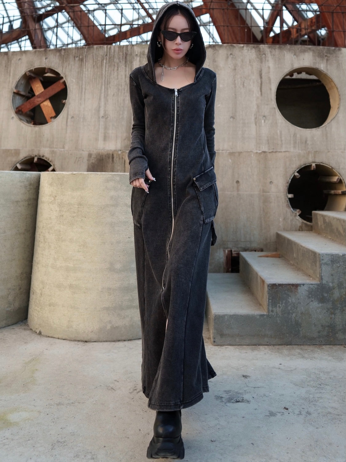 ピグメント Rib フーディー Zipワンピース