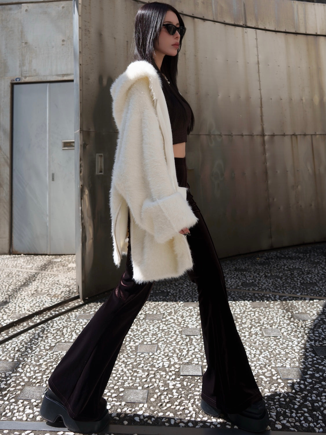 [UNISEX] Shaggy ボンディング KNIT Zip フーディー