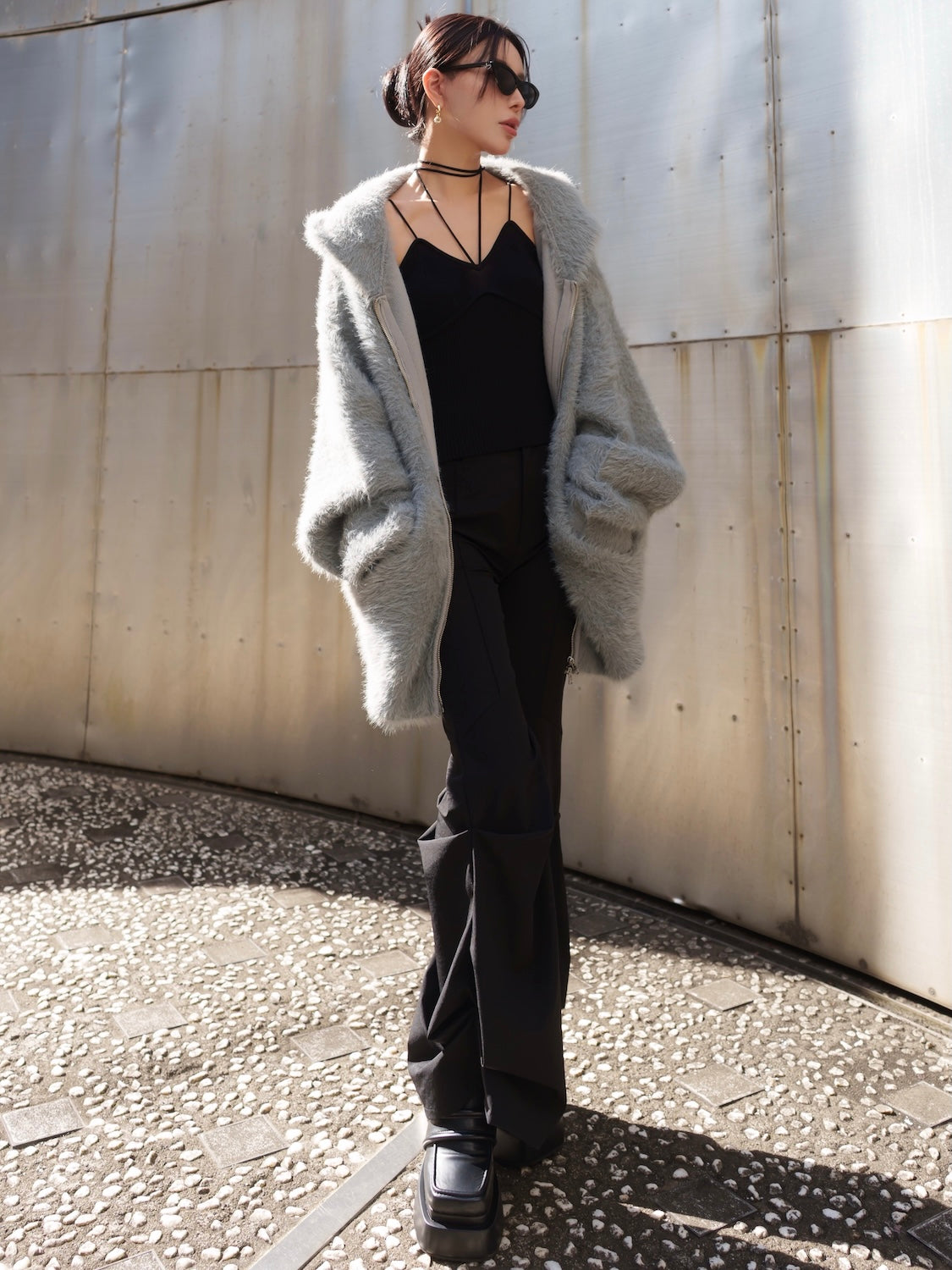 [UNISEX] Shaggy ボンディング KNIT Zip フーディー