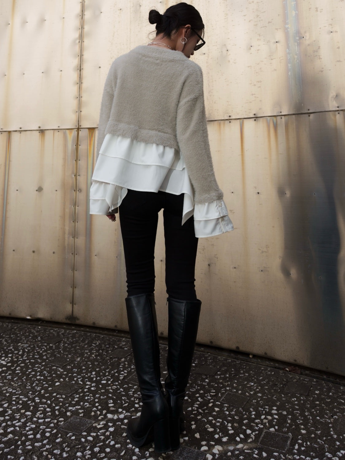 KNIT ドッキング フリルレイヤー ブラウス