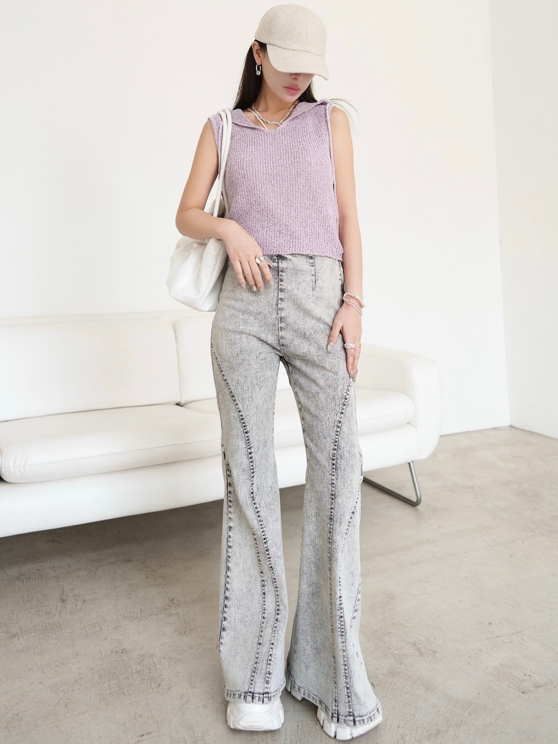 バックオープン スラブKNIT フーディー