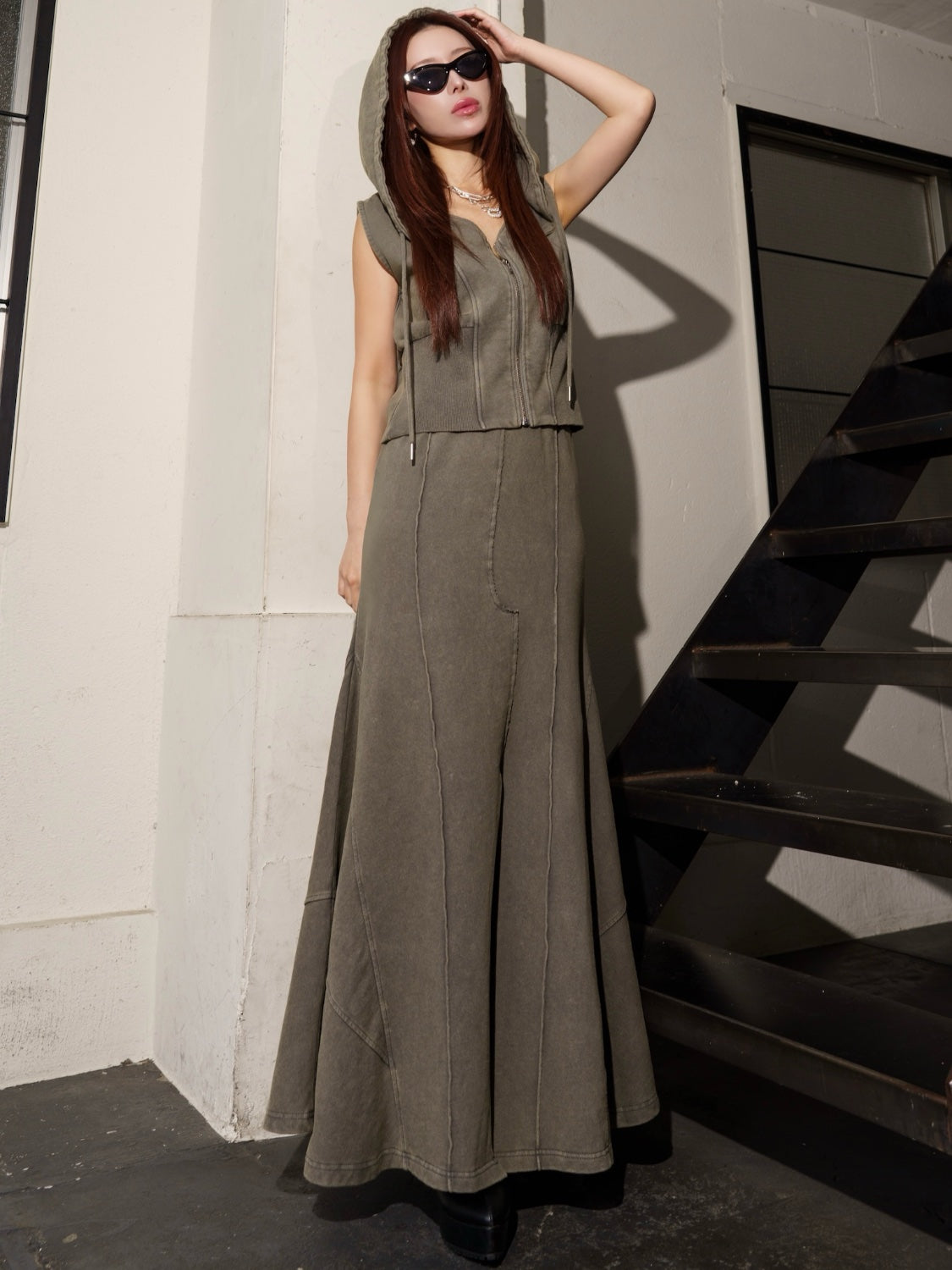 ピグメント Zipフーディー マーメイドスカート Set up