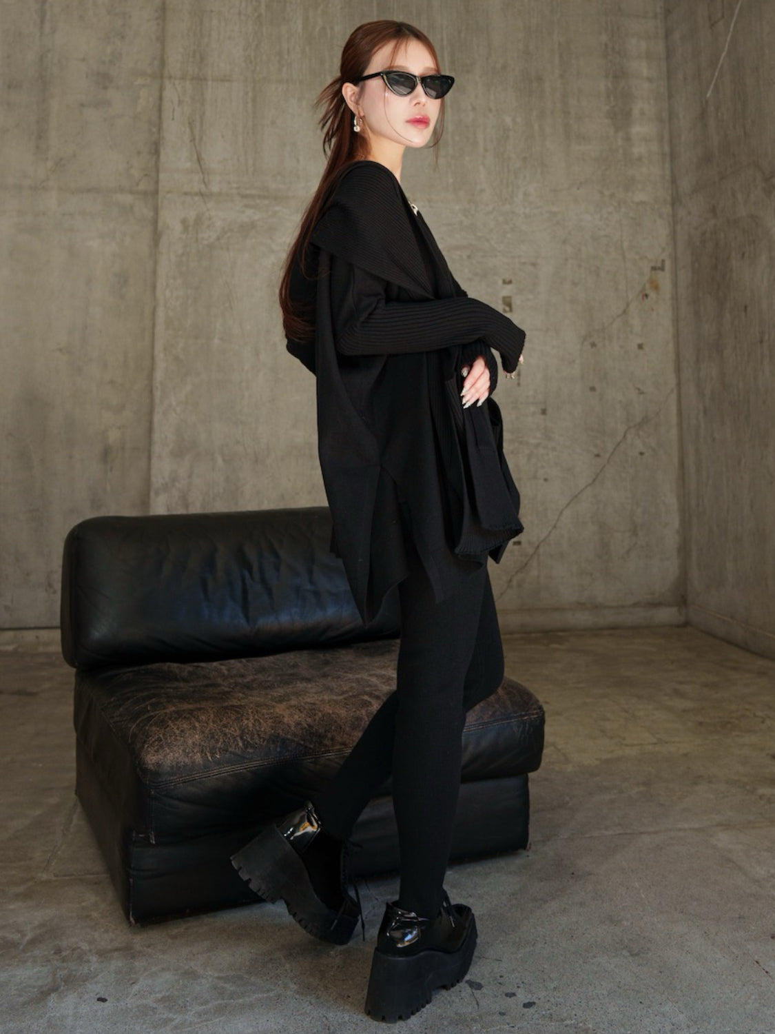 3ピース フーディー ポンチョ KNIT セットアップ