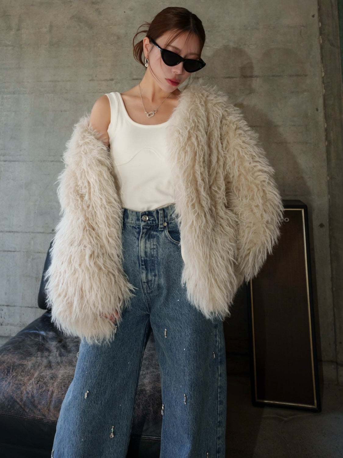 ノーカラー チベット Fur コート