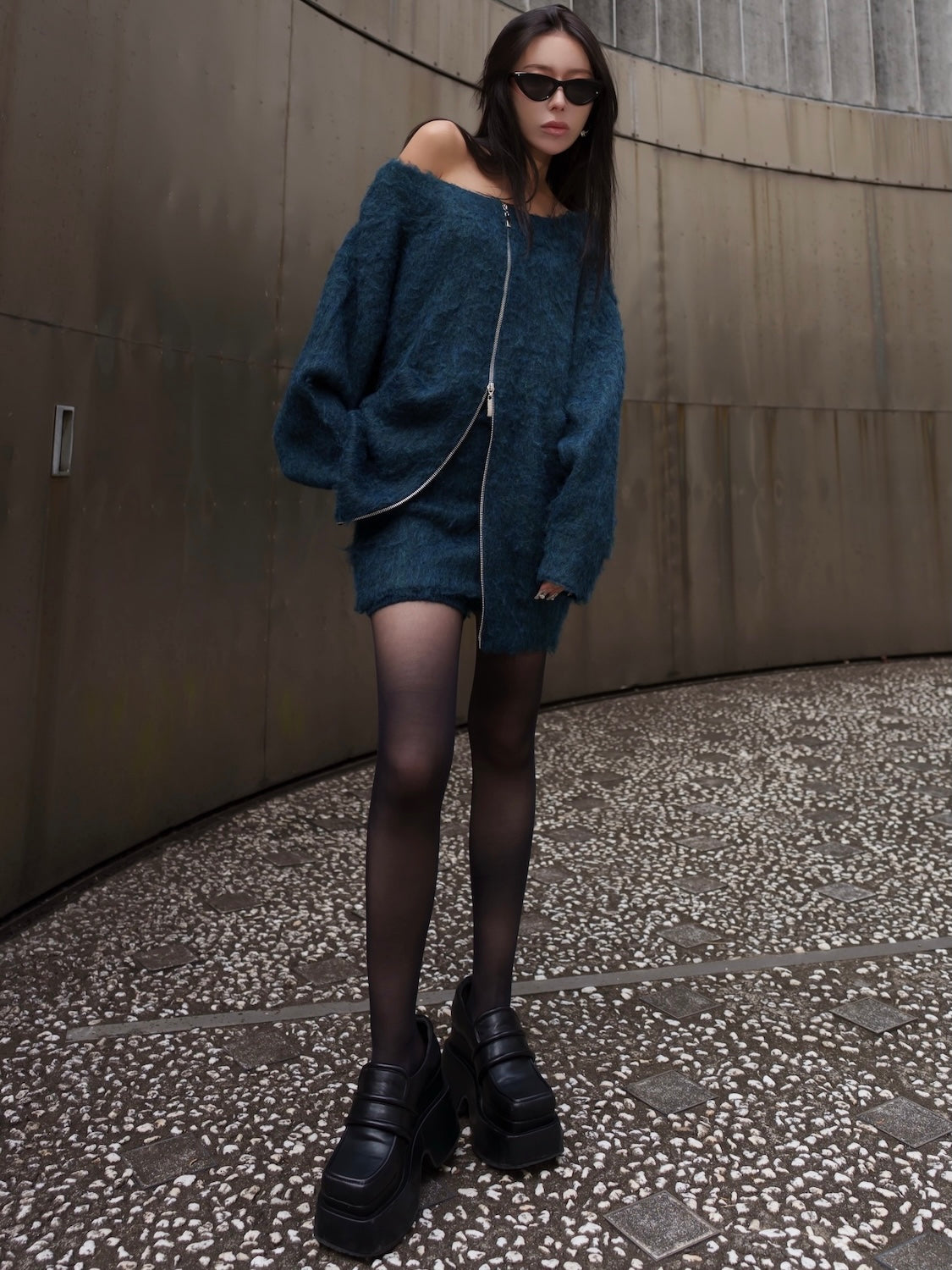 オフショルダー フロント Zip KNIT