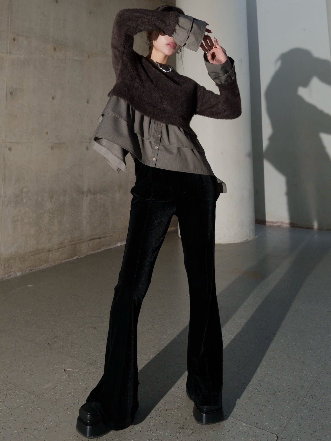 KNIT ドッキング フリルレイヤー ブラウス